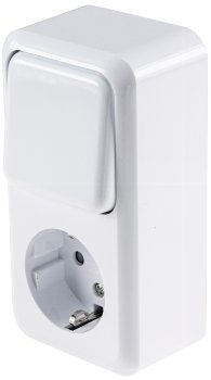 FASKO Kombi Steckdose Schalter, AP, Weiß, 250V~, Aufputz, Schraubanschluss