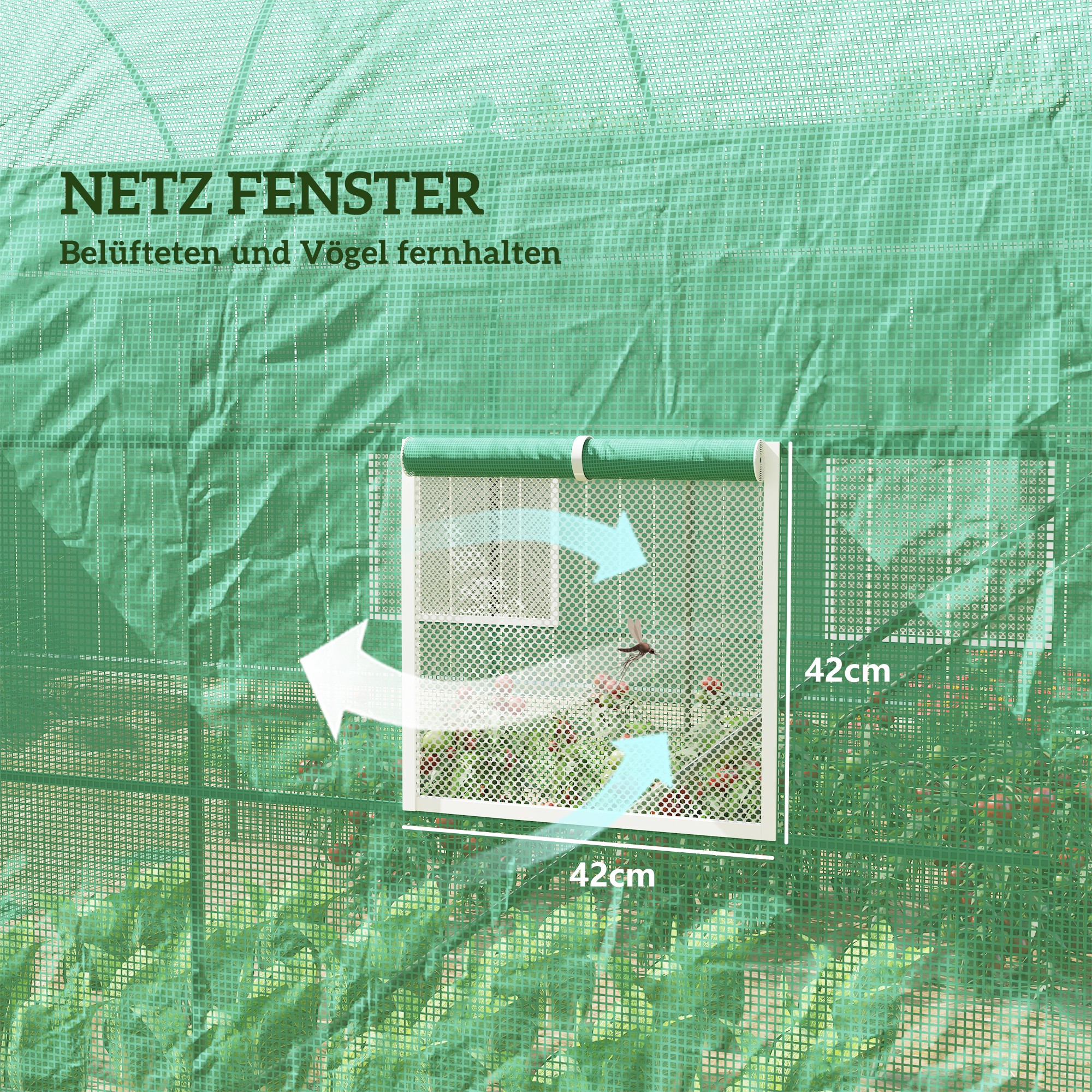 Gewächshaus 245x200x198cm Foliengewächshaus Tomatenhaus mit Tür, 4 Fenster, Folientunnel aus verzinktem Stahl, PE, stabiles Treibhaus Pflanztunnel, inkl, Erdanker & Seilen, Grün