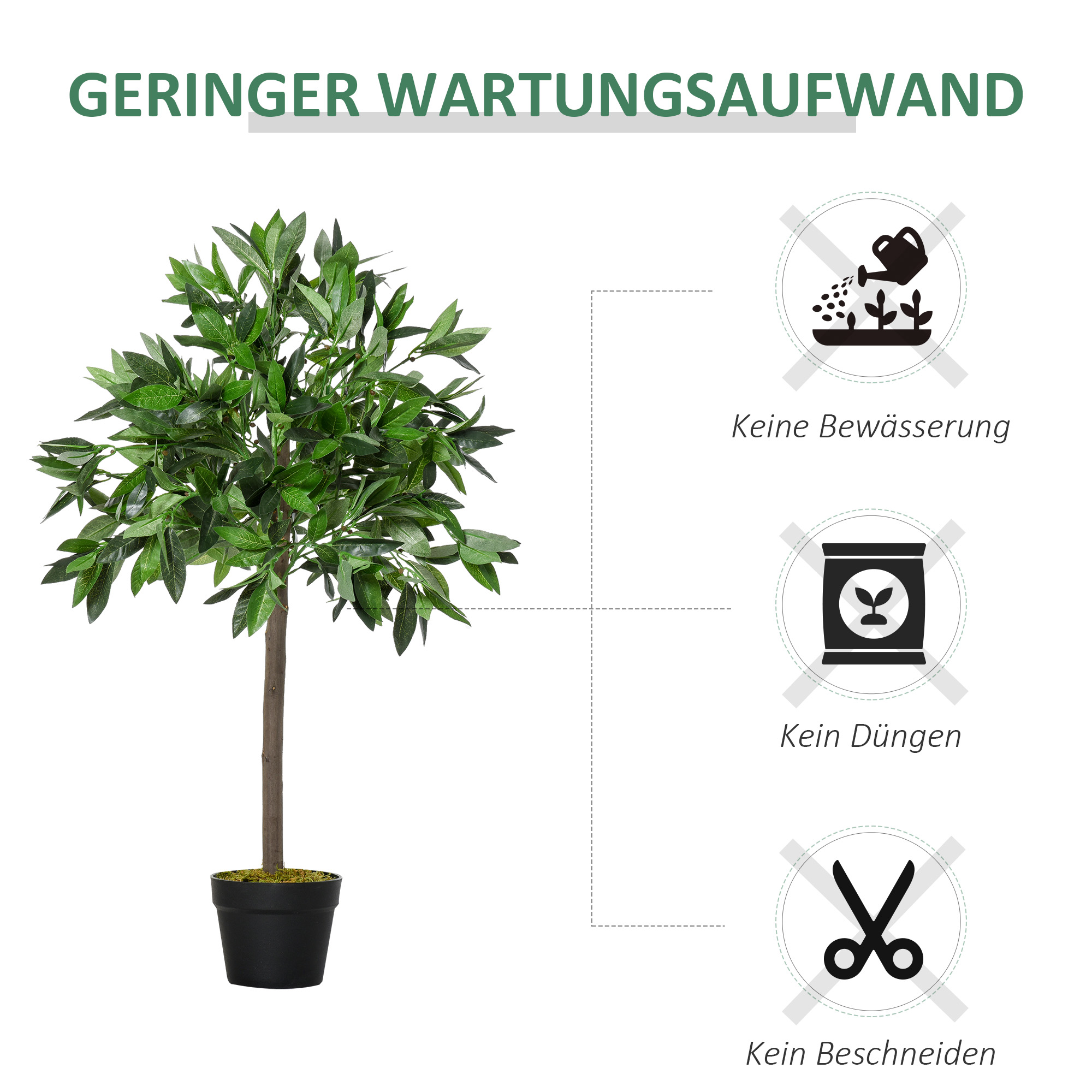 2er-Set künstlicher Lorbeerbaum, 90 cm, Kunstpflanzen im Zementtopf, Kunststoff-Pflanzen für drinnen und draußen, Grün