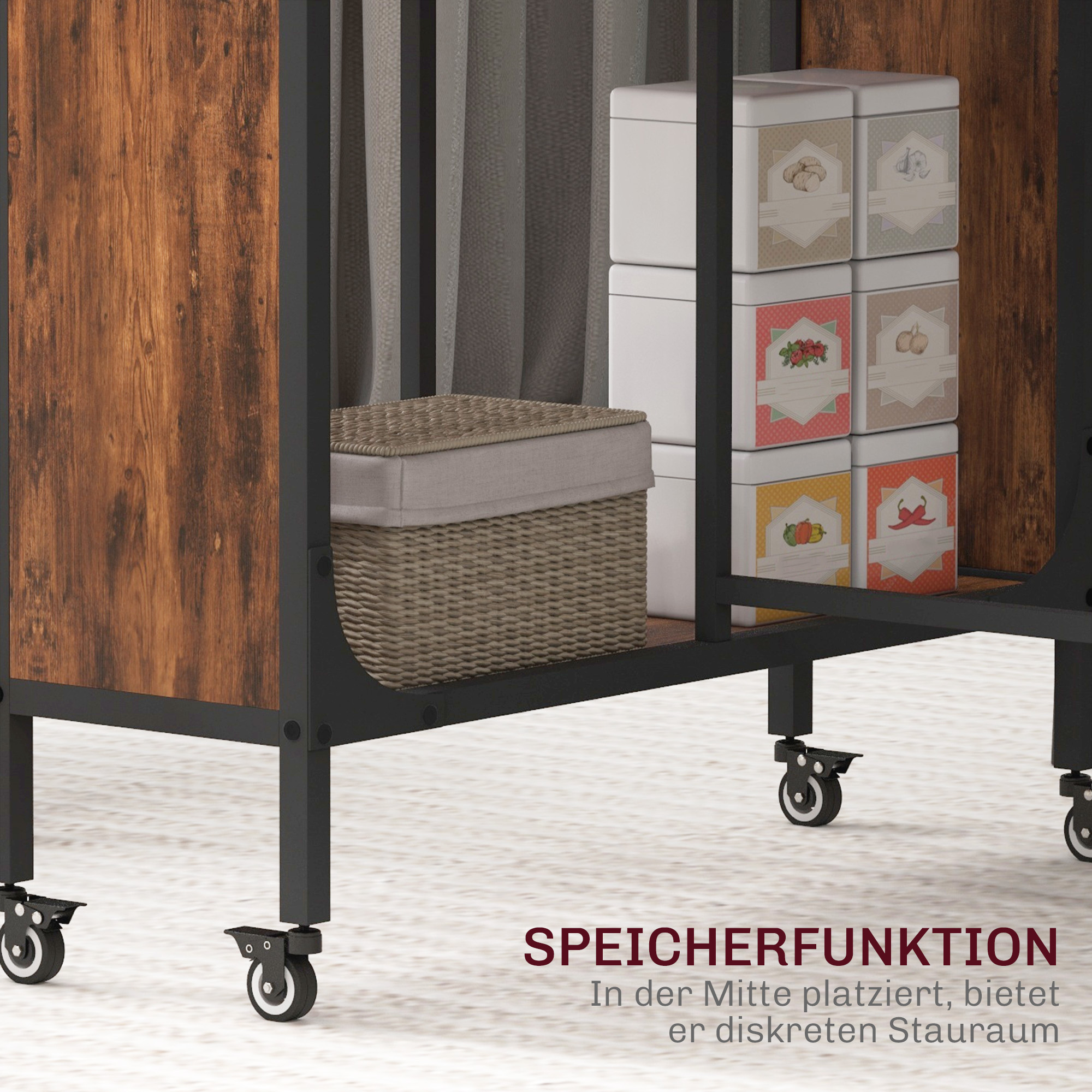 Klappbarer Esstisch, Mobiler Klapptisch für 6 Personen, mit Ablage, bis 50 kg belastbar, 130 x 80 x 74 cm, Rotbraun