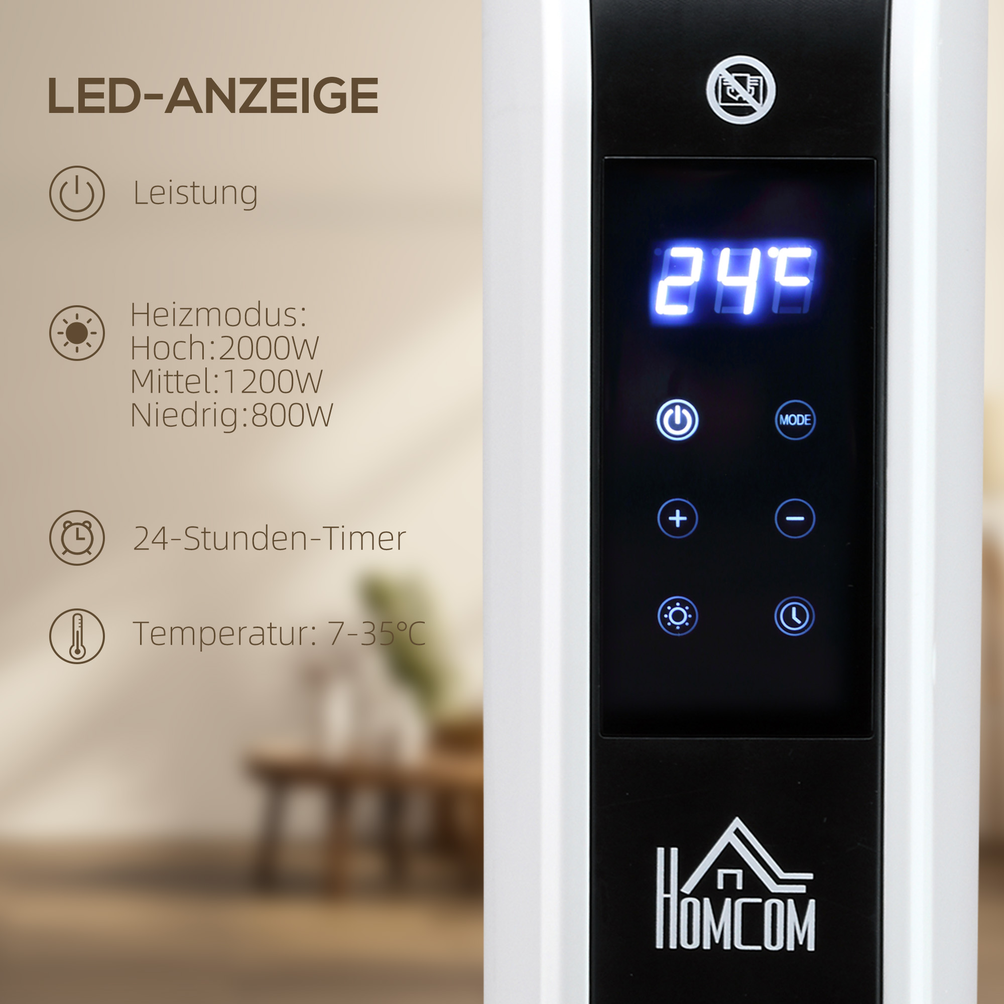 Elektroheizung 2000W Heizlüfter mit 3 Heizstufen Heizkörper mit LED-Anzeige, 24-Stunden-Timer Verstellbar Temperatur für 18 m²