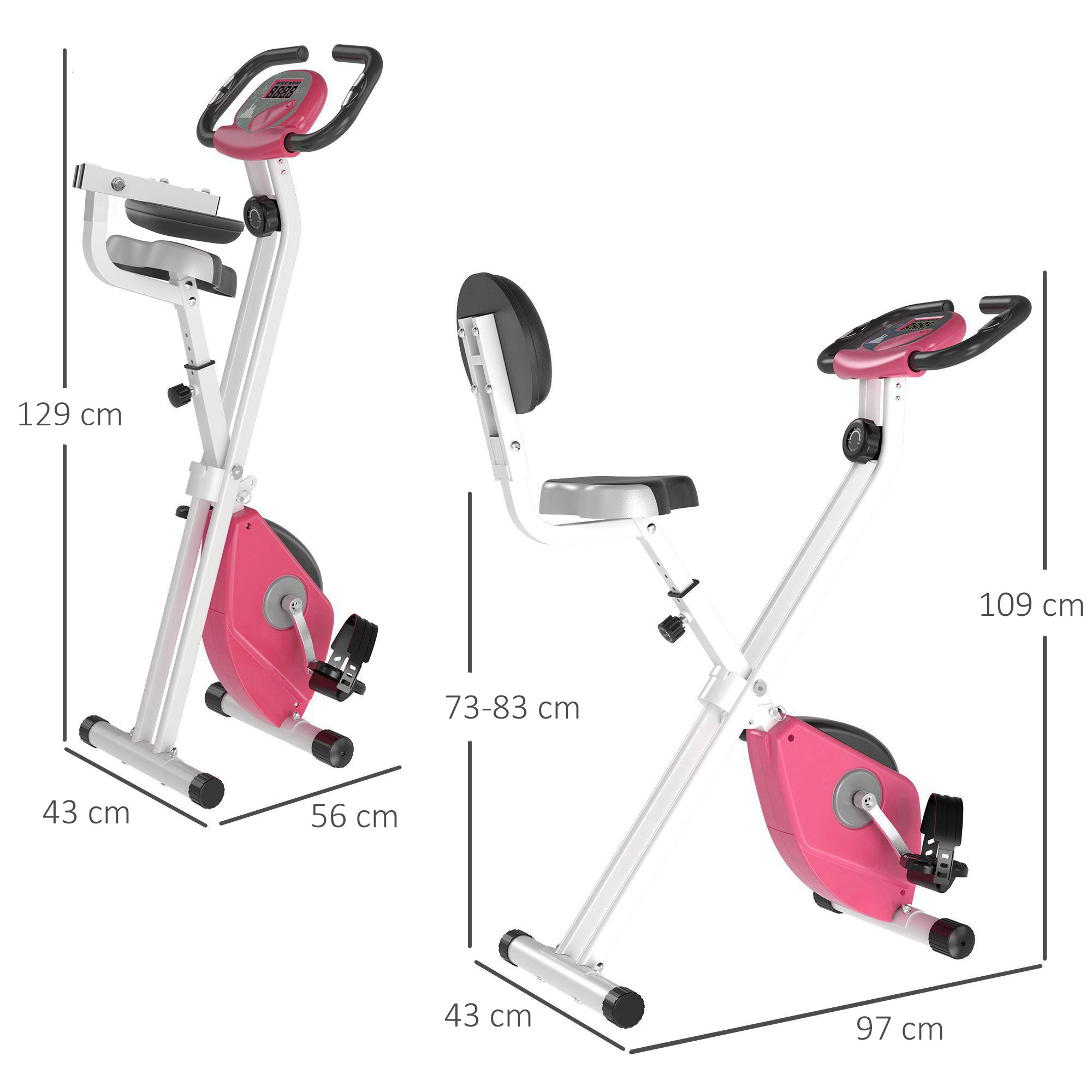 Heimtrainer Fahrradtrainer klappbar Magnetisch Hometrainer Fahrrad mit LCD Monitor, 8 stufig einstellbarem Magnetwiderstand, Platzsparend Fitnessbikes für Zuhause Rosa+Weiß