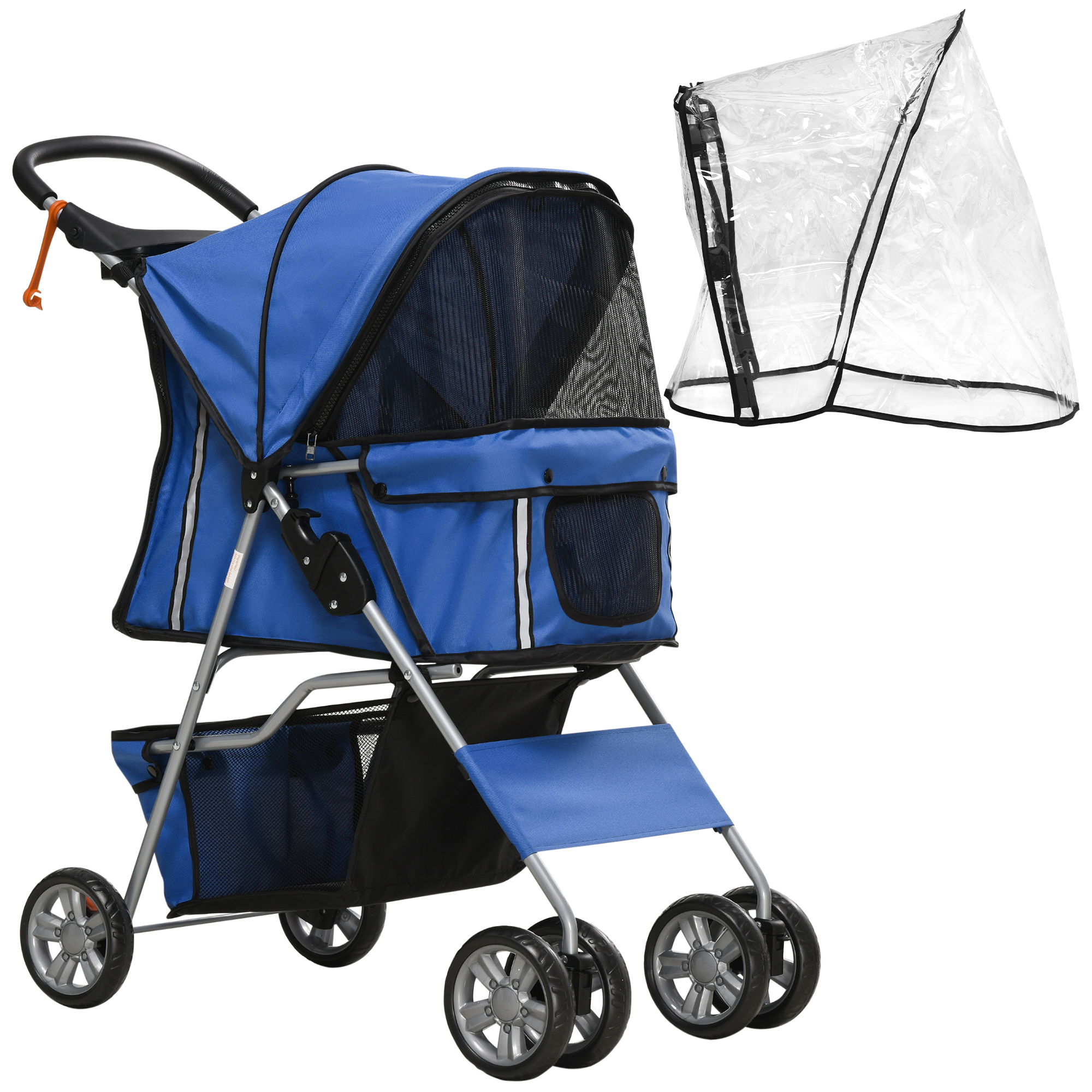 Hundebuggy Hundewagen bis 10 kg Klappbar Regenschutz Bodenkorb 2 Becherhalter 75 cm x 45 cm x 97 cm, Blau
