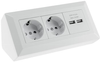 2-fach Steckdosenblock + 2x USB, weiß ma, 250V~/ 16A, Aufbaumontage, USB 3,1A
