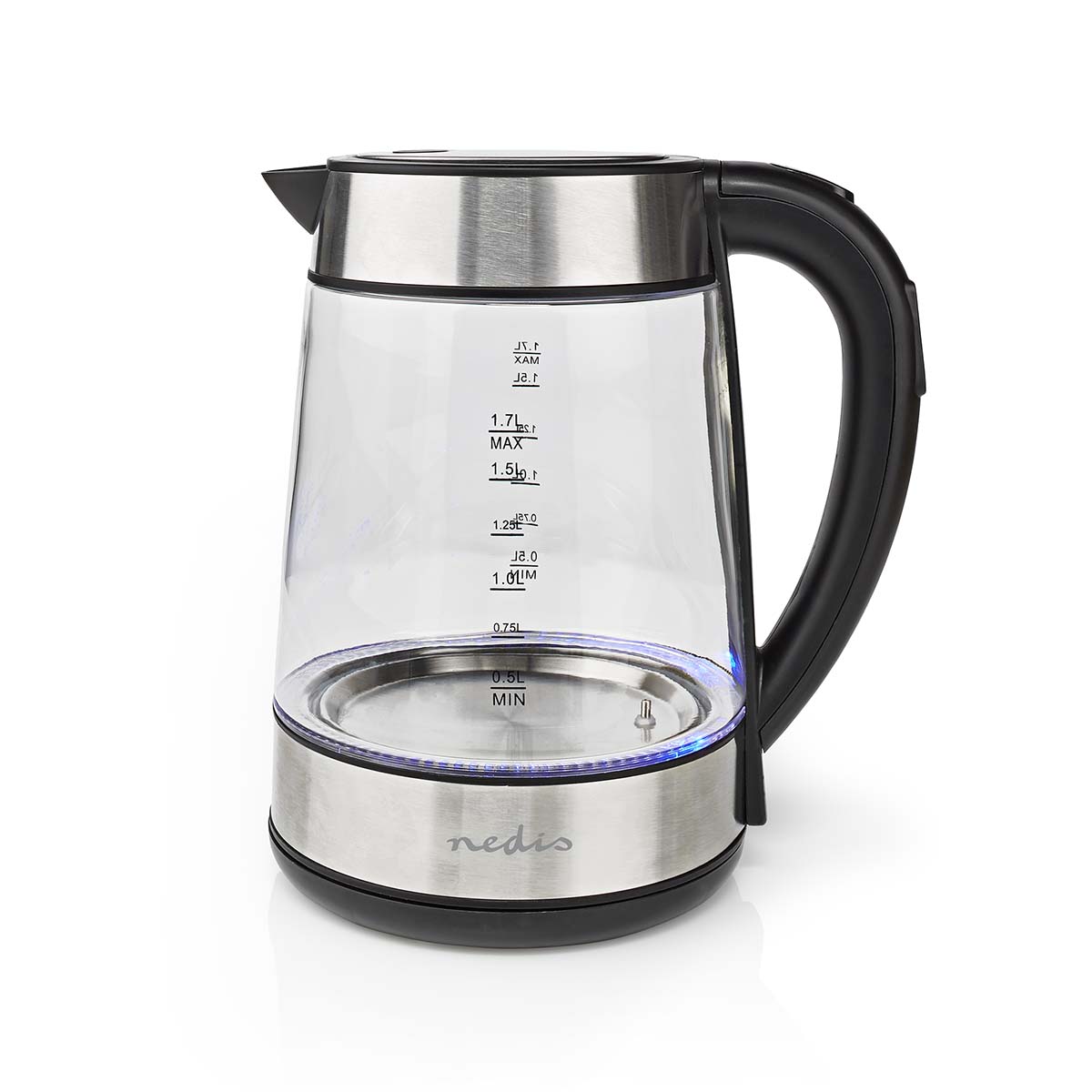 Wasserkocher | 1.7 l | Glas | Transparent | 60,70,80,90,100 °C | Temperaturanzeige | Um 360 Grad drehbar | Verdecktes Heizelement | Strix Controller | Boil-dry protection