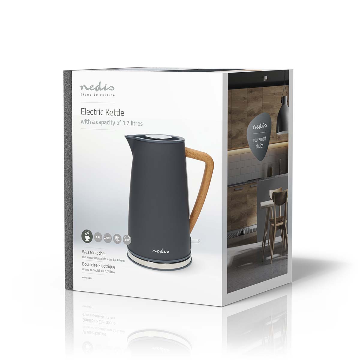 Wasserkocher | 1.7 l | Soft-Touch | Grau | Um 360 Grad drehbar | Verdecktes Heizelement | Strix Controller | Boil-dry protection