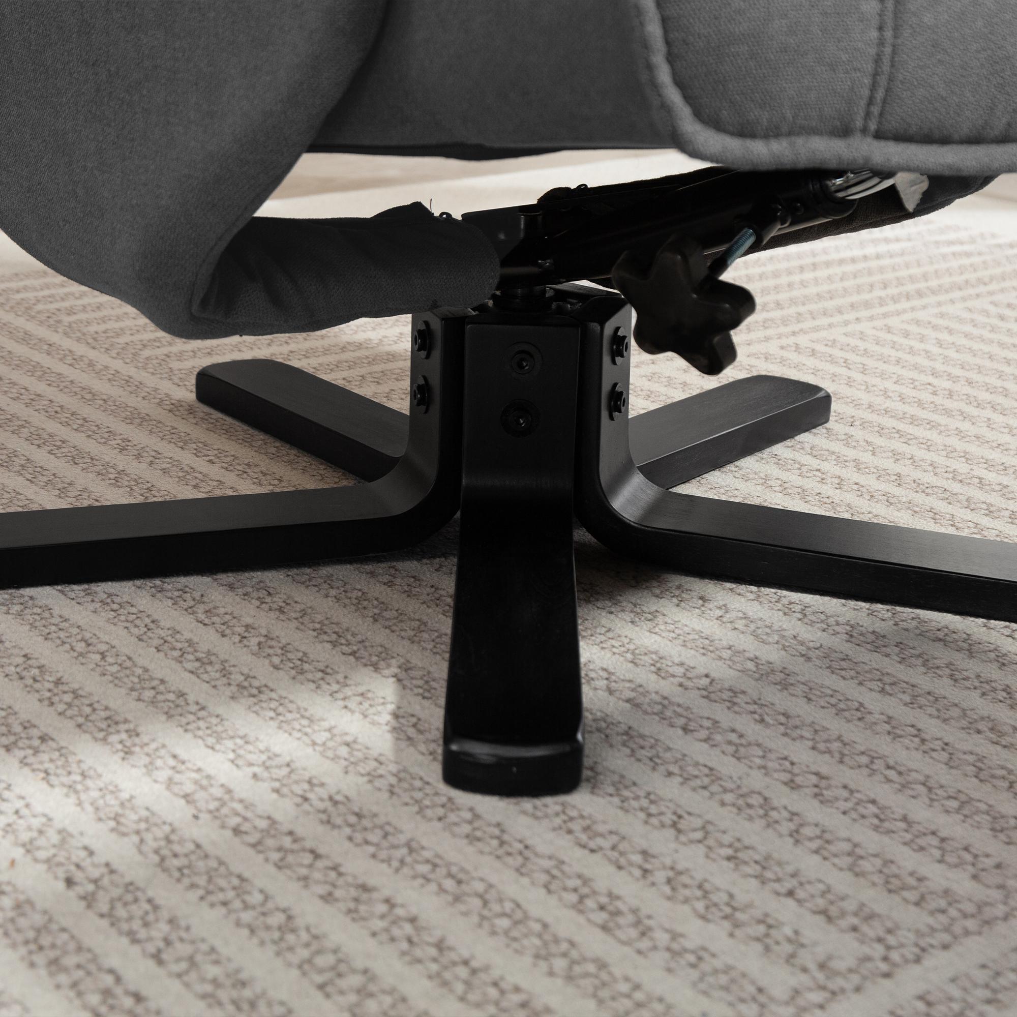 Schaukelbarer Relaxsessel mit Fußhocker, Stoffbezug in Samtoptik, drehbarer Polstersessel, Holzgestell, Grau