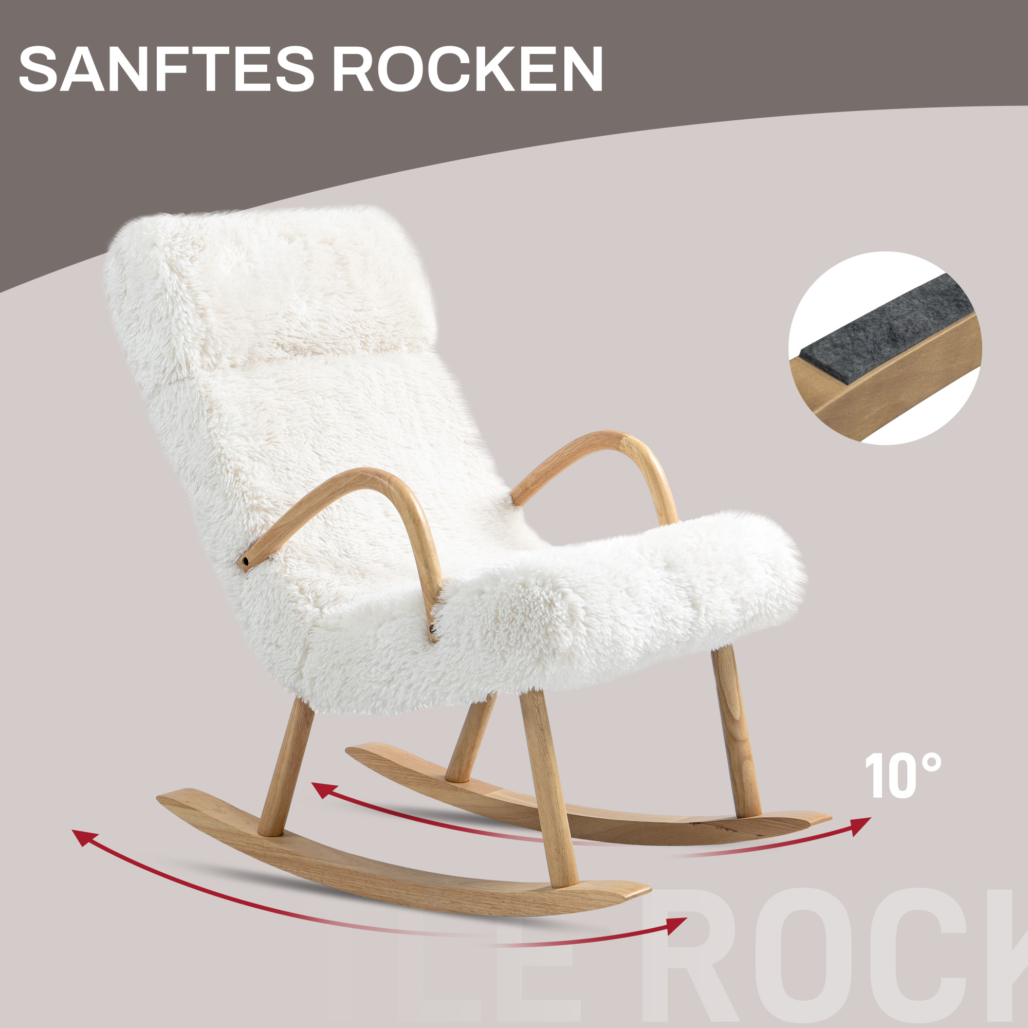 Schaukelstuhl, verstellbare Kopfstütze, weiche Polsterung, 58x114x109 cm, Weiß