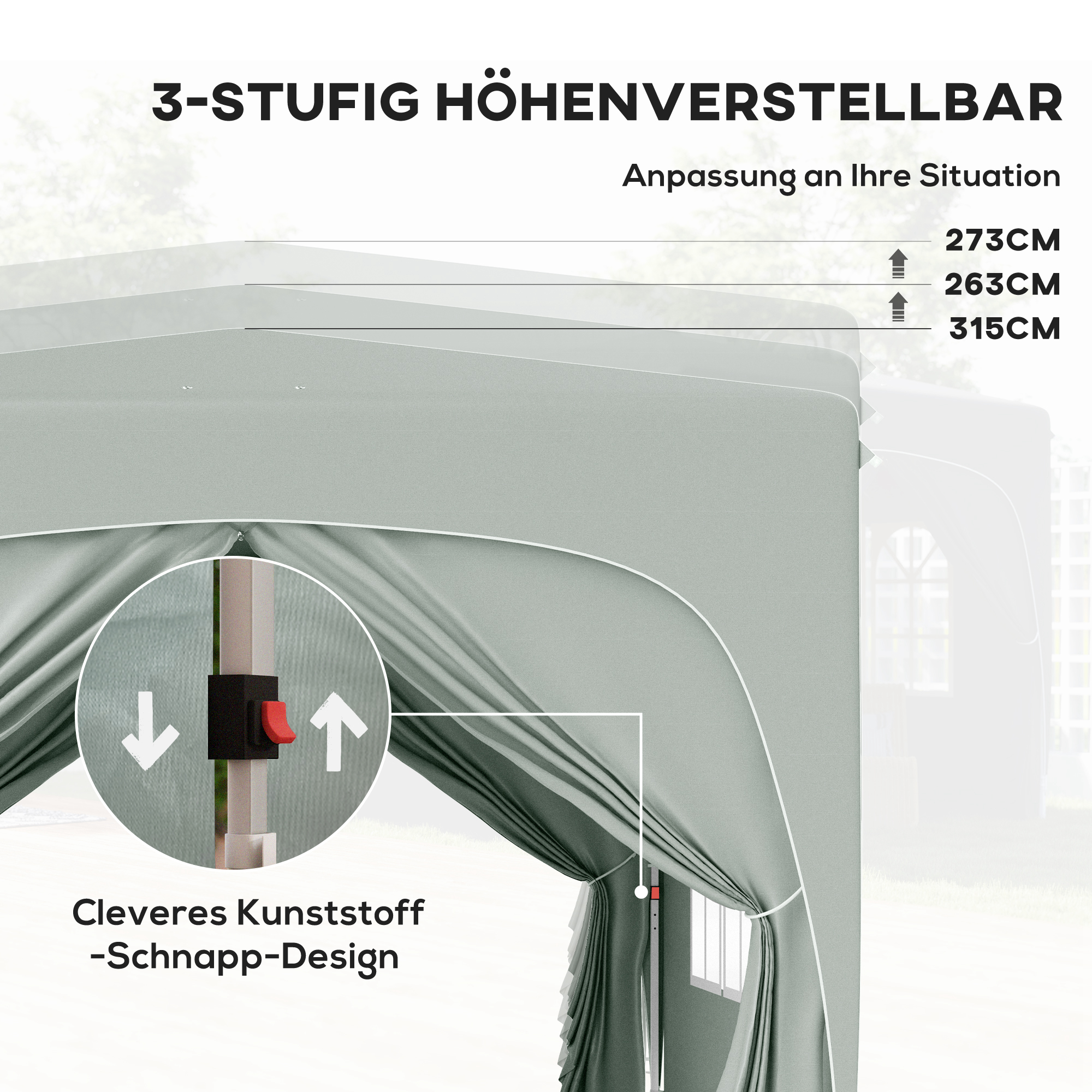 3 x 3 m Pavillon, Pop-up Gartenzelt mit Seitenwänden und Tragetasche, UPF50+, höhenverstellbar, Sand