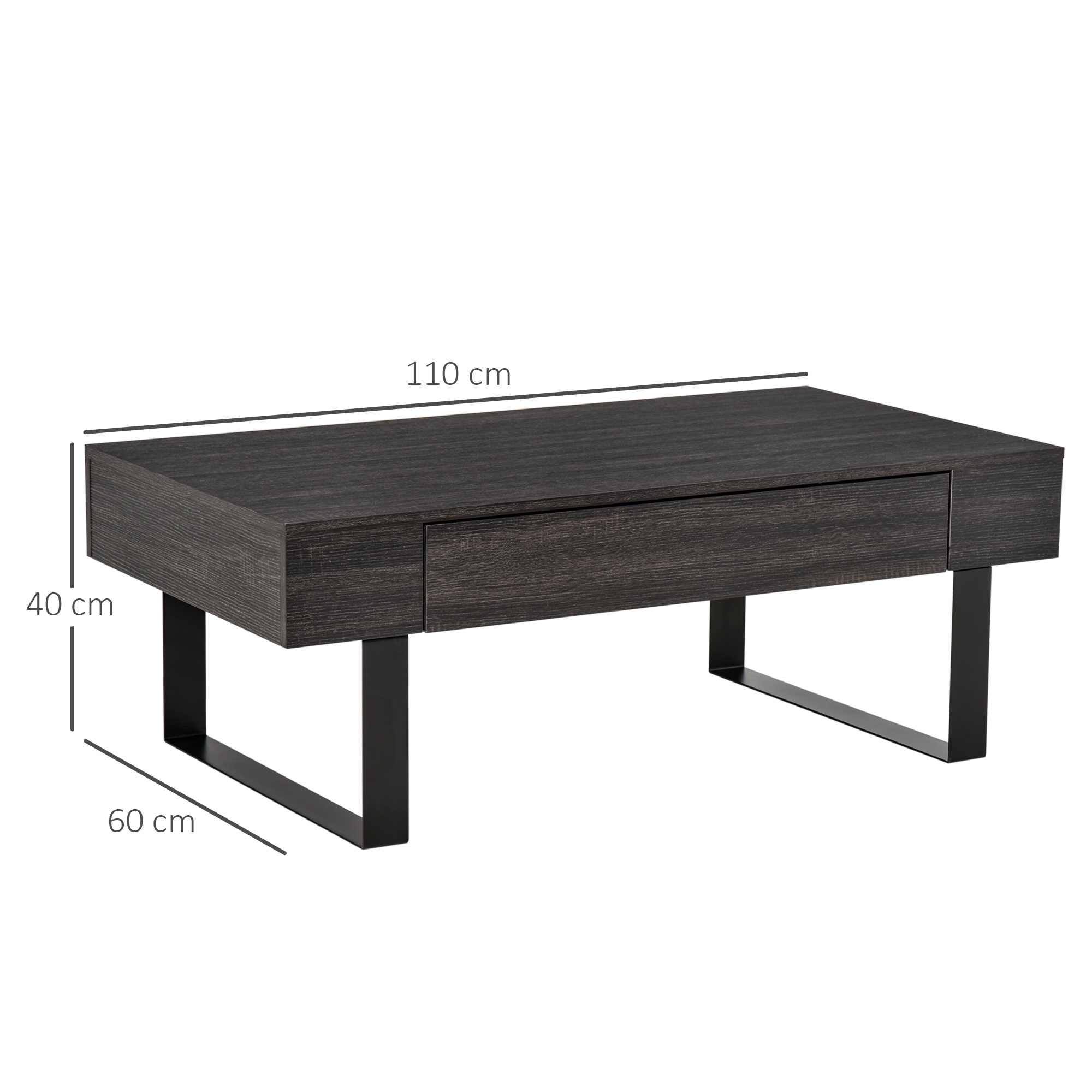 Couchtisch Wohnzimmertisch mit Schublade Modern Sofatisch mit Metallrahmen Beistelltisch Kaffeetisch für Wohnzimmer 110 x 60 x 40 cm, Dunkelgrau