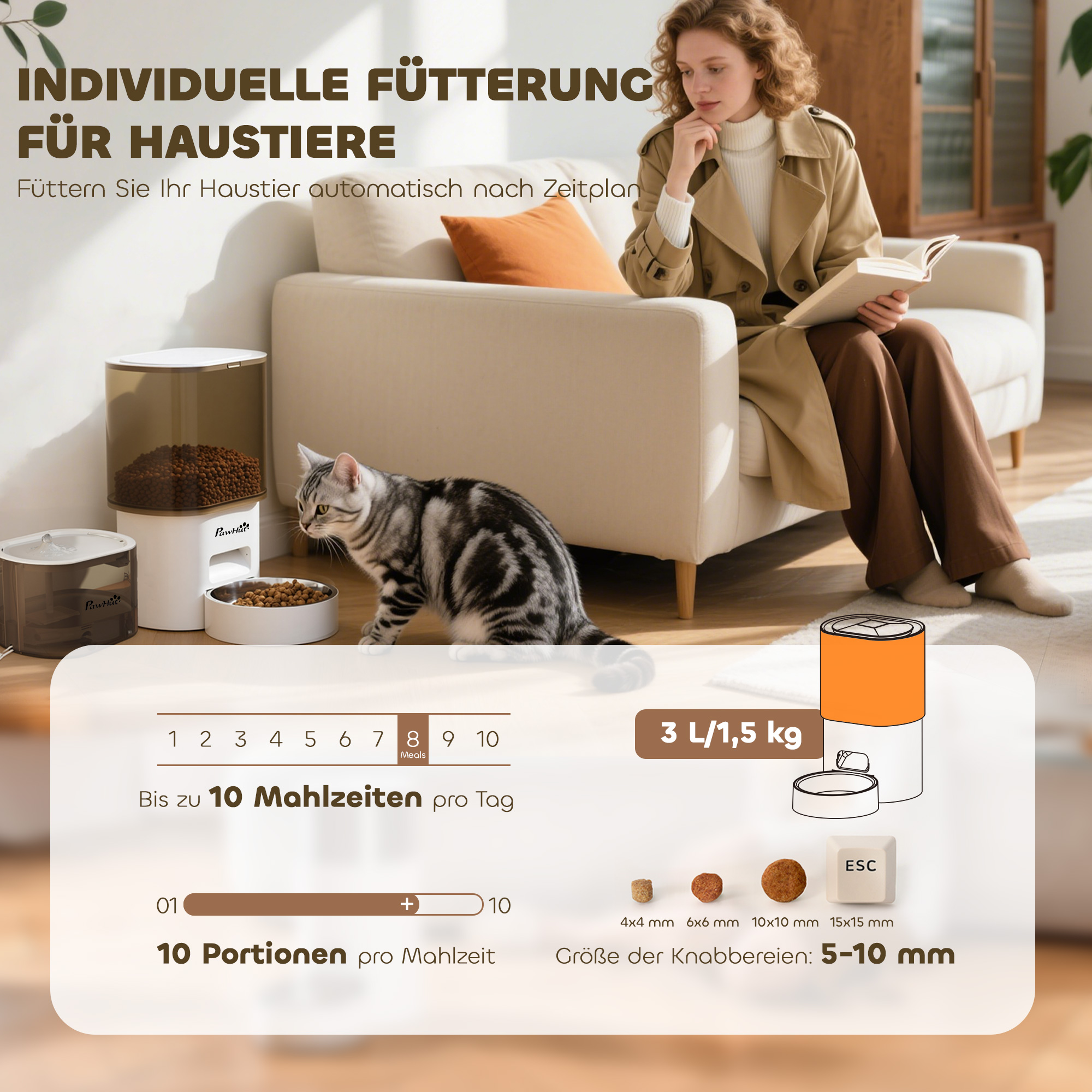 Automatischer Futterspender und 2,5 L Wasserspender für kleine Hunde, Katzen Weiß