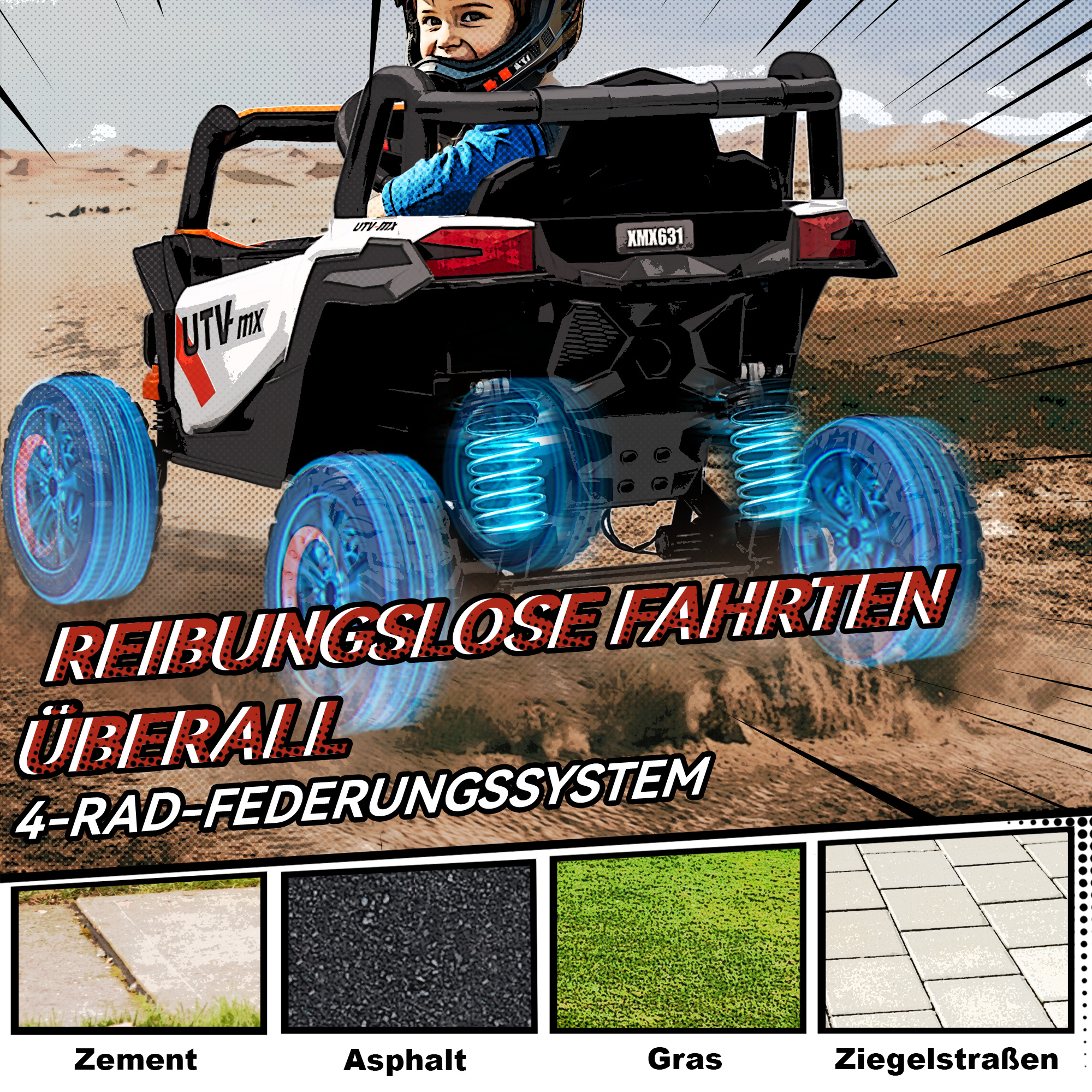 12V Elektroauto für Kinder, Fernbedienungsfunktion, Gurt, Hupe, LED-Lichter, USB-Port, für 3-5 Jahre, Orange