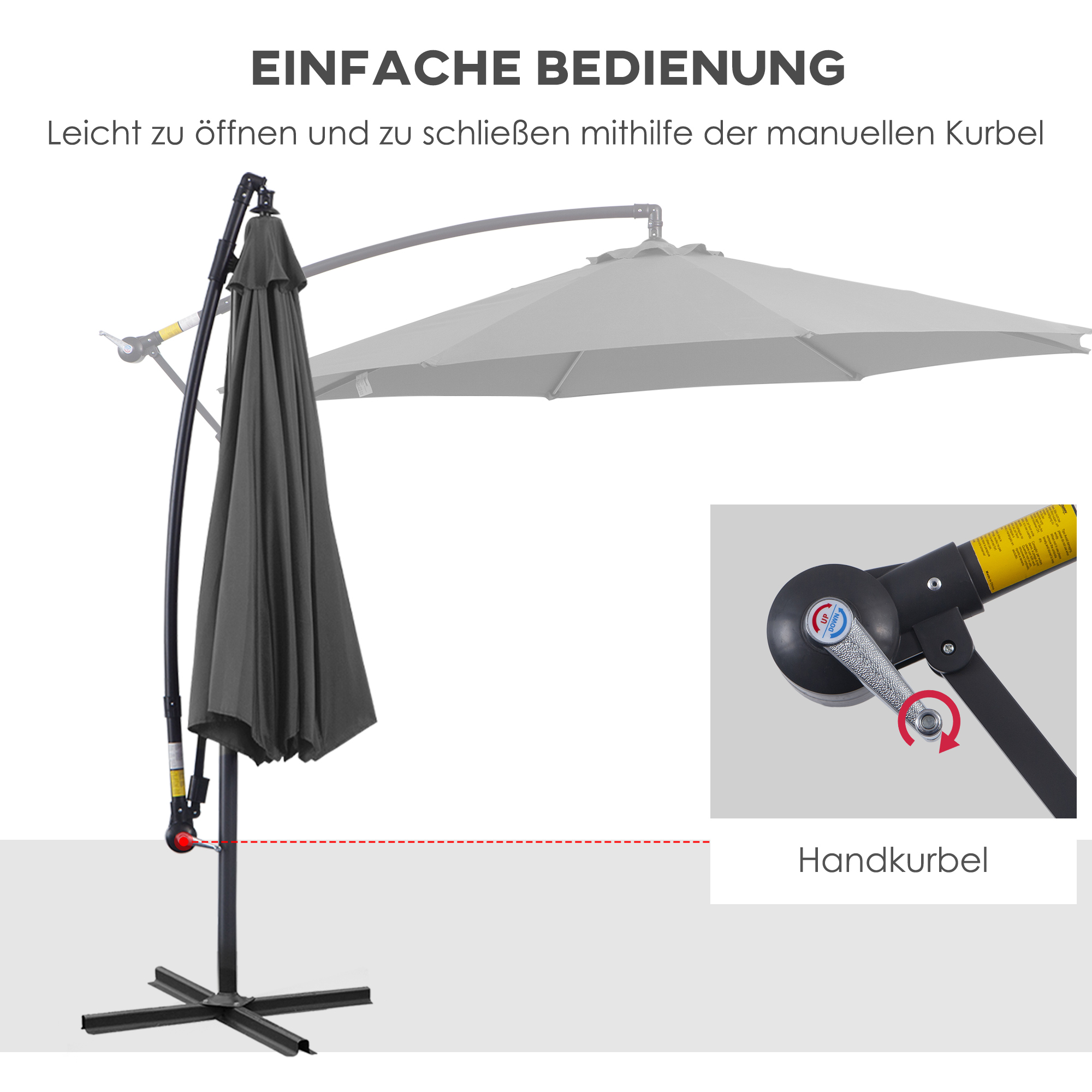 Sonnenschirm mit Handkurbel Wetterbeständig  2,95 m x 2,95 m x 2,45 m Polyester Stahl Schwarz