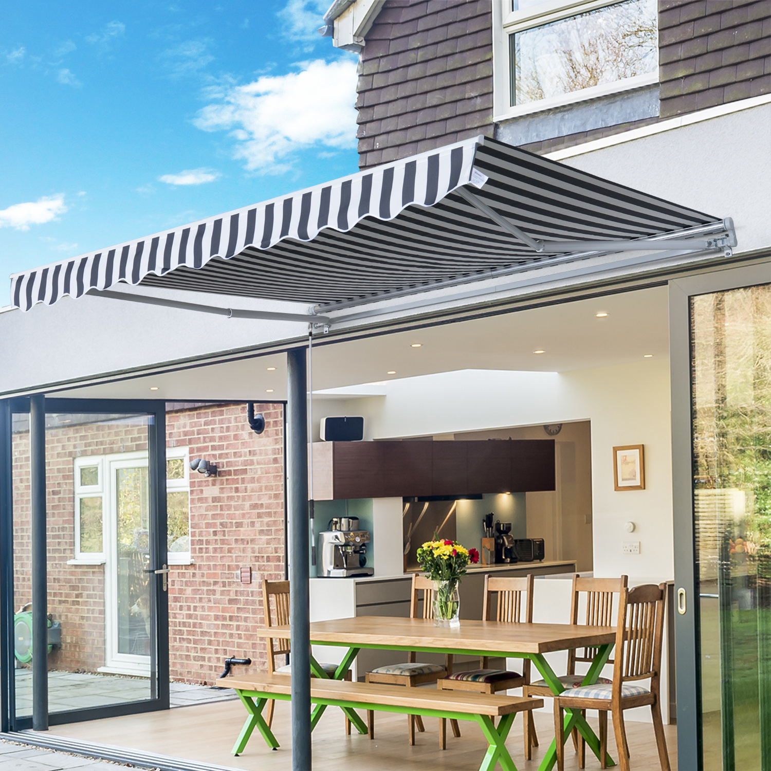 Markise Gelenkarmmarkise Sonnenschutz mit Handkurbel 3,5 x 2,5 m Grau+Weiß Alu Polyester