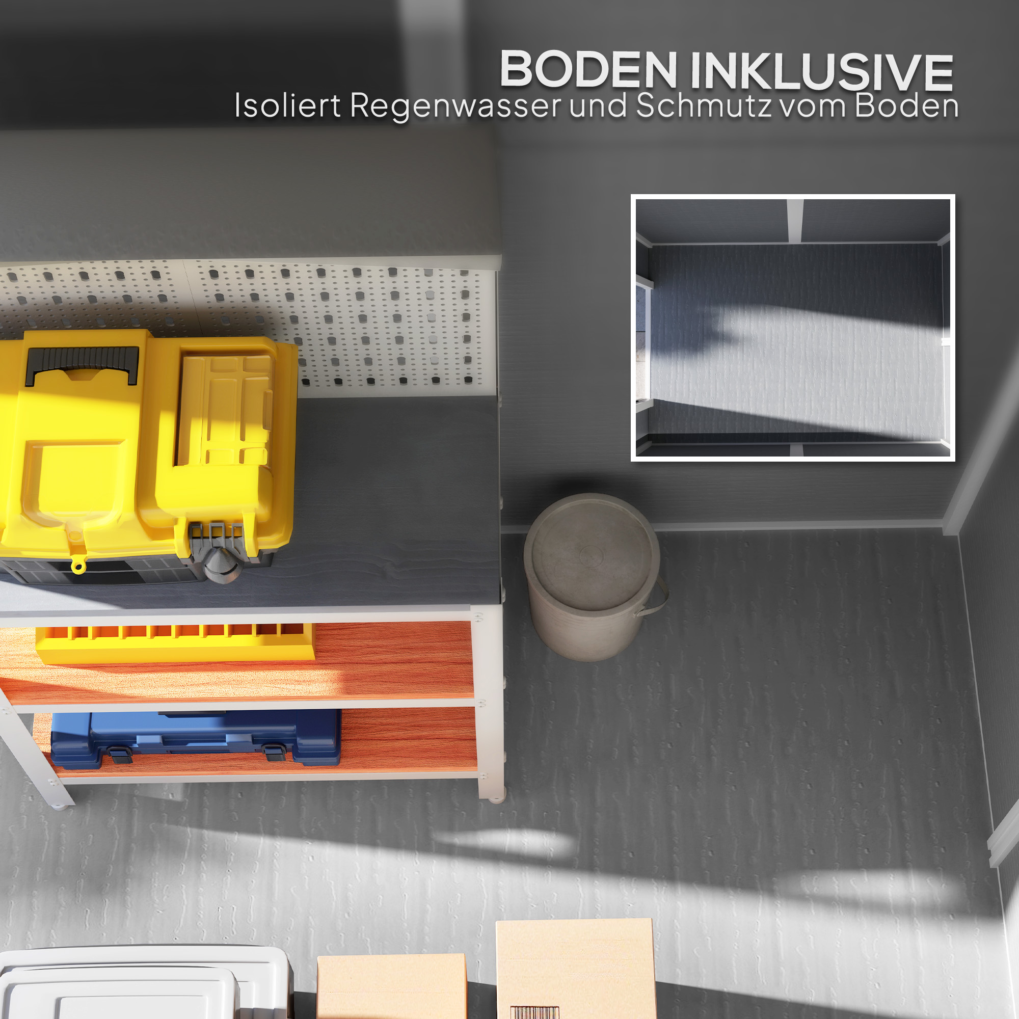 Gartenschuppen, Kunststoff-Gartenhaus mit Boden, Fenster, verschließbare Türen, für Garten, 131B x 186T x 198H cm, Grau