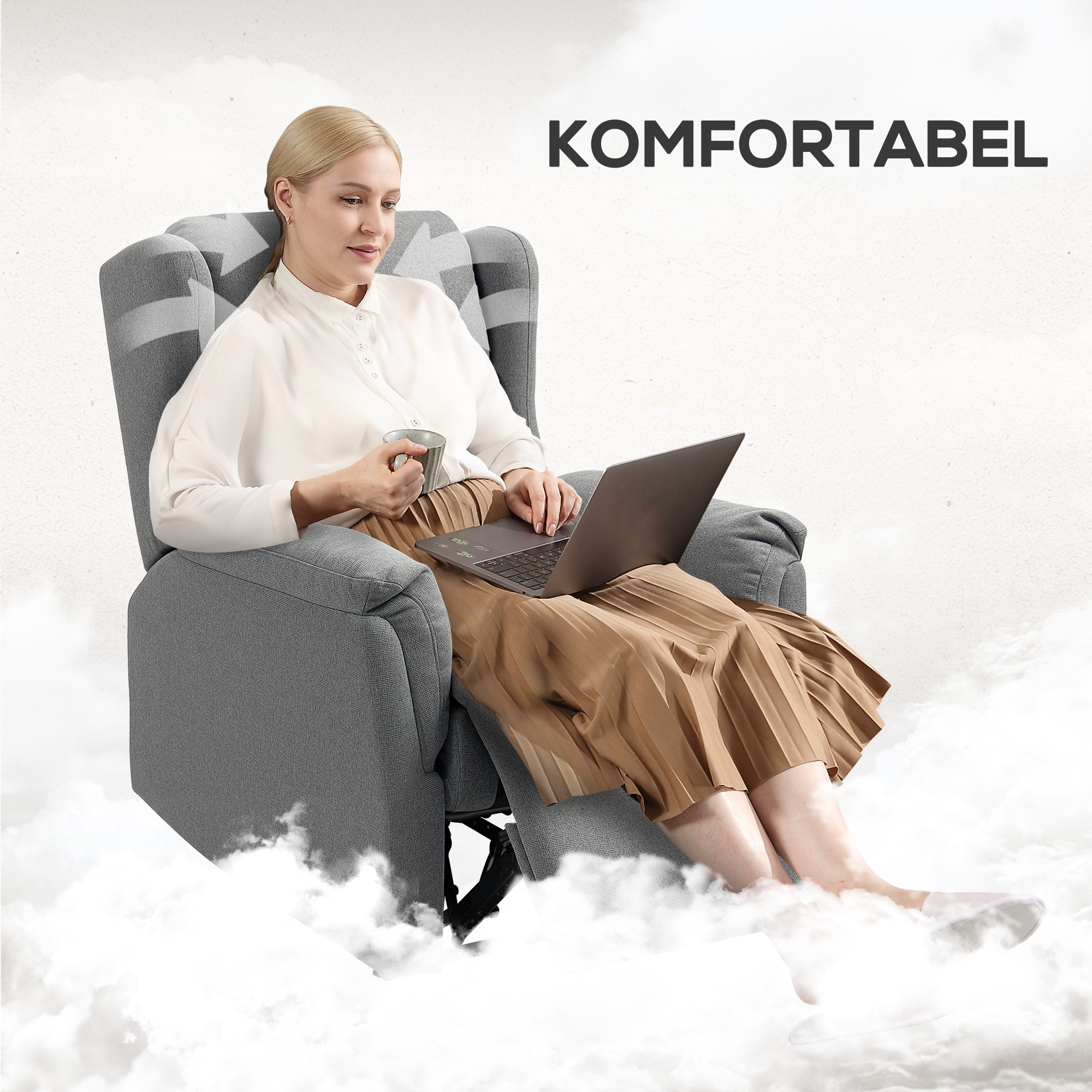 Relaxsessel, Verstellbarer Polstersessel mit Fußstütze, 160° neigbar, Leinenoptik, schneller Aufbau, Dunkelgrau