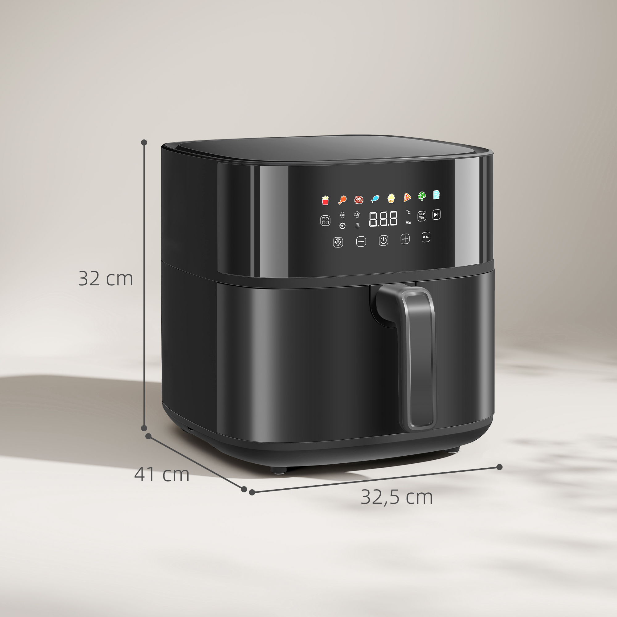 Heißluftfritteuse, Air Fryer, 8 Programme, 8 Liter, LED-Screen, Schwarz
