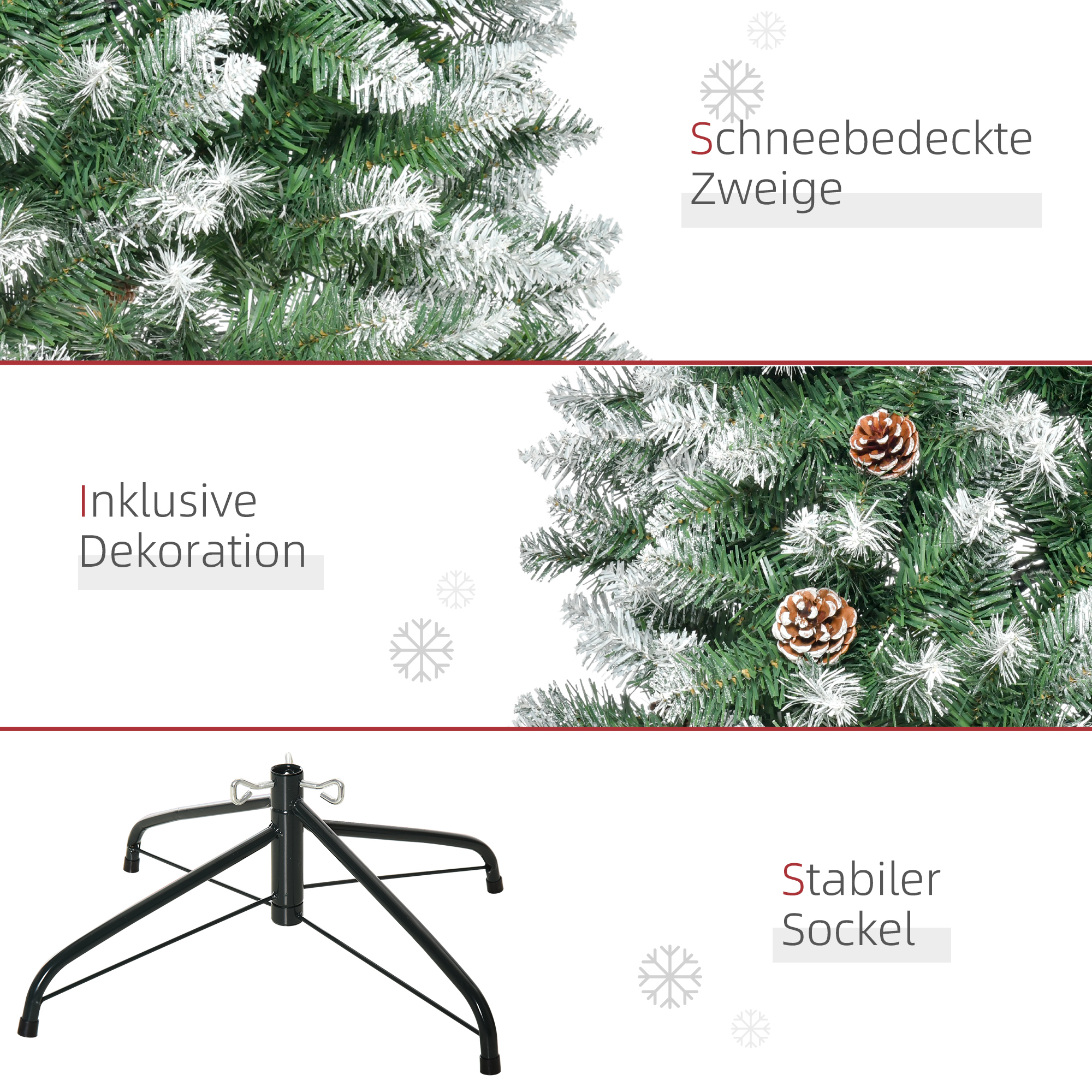 Weihnachtsbaum, 630 Zweige, 37 Zapfen, verschneite Spitzen, feuerfest, 180 cm