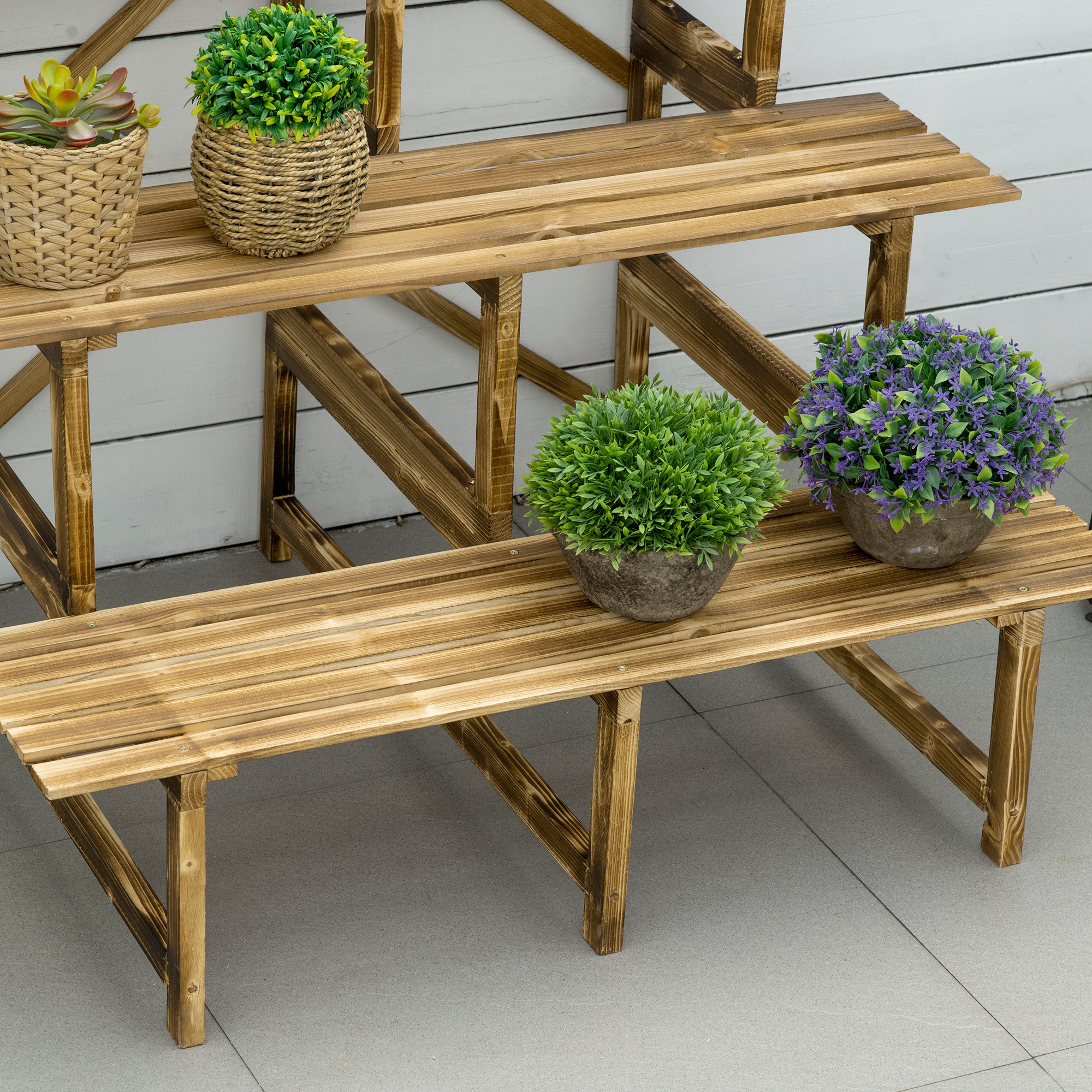 Pflanzentreppe, Blumentreppe, Blumenregal, Pflanzregal, Blumenständer, 3 Stufen, Tannenholz, 100 x 80 x 78cm