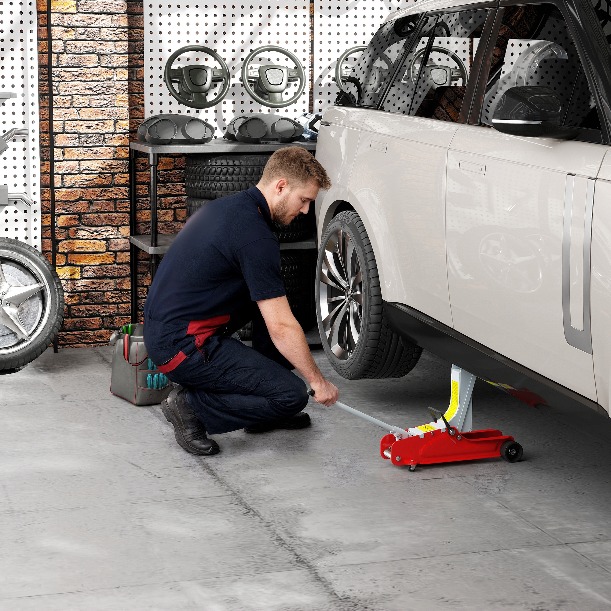 Wagenheber, 8-38 cm Höhe, 2,5 Tonnen Tragfähigkeit, Stahl, rollbar, Rot