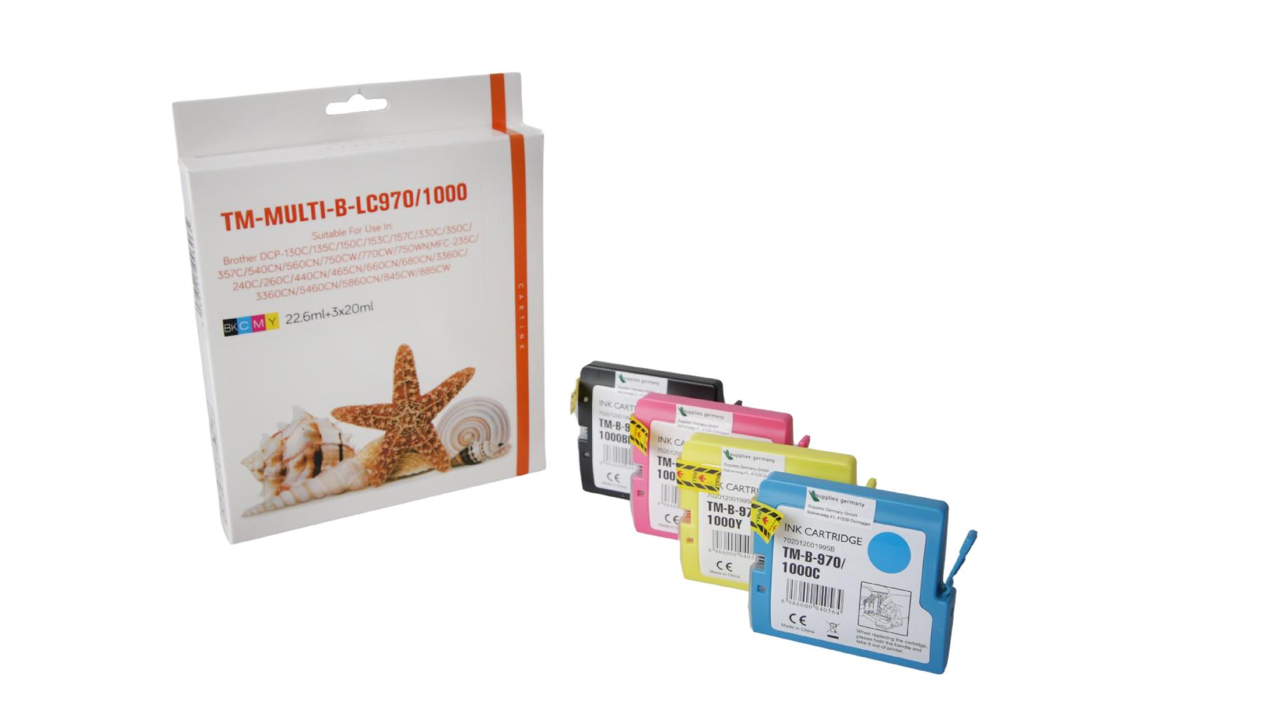 Multipack LC970/1000 alternativ Tinte für Brother / LC1000VALBP / BK22ml / C,M,Y18ml