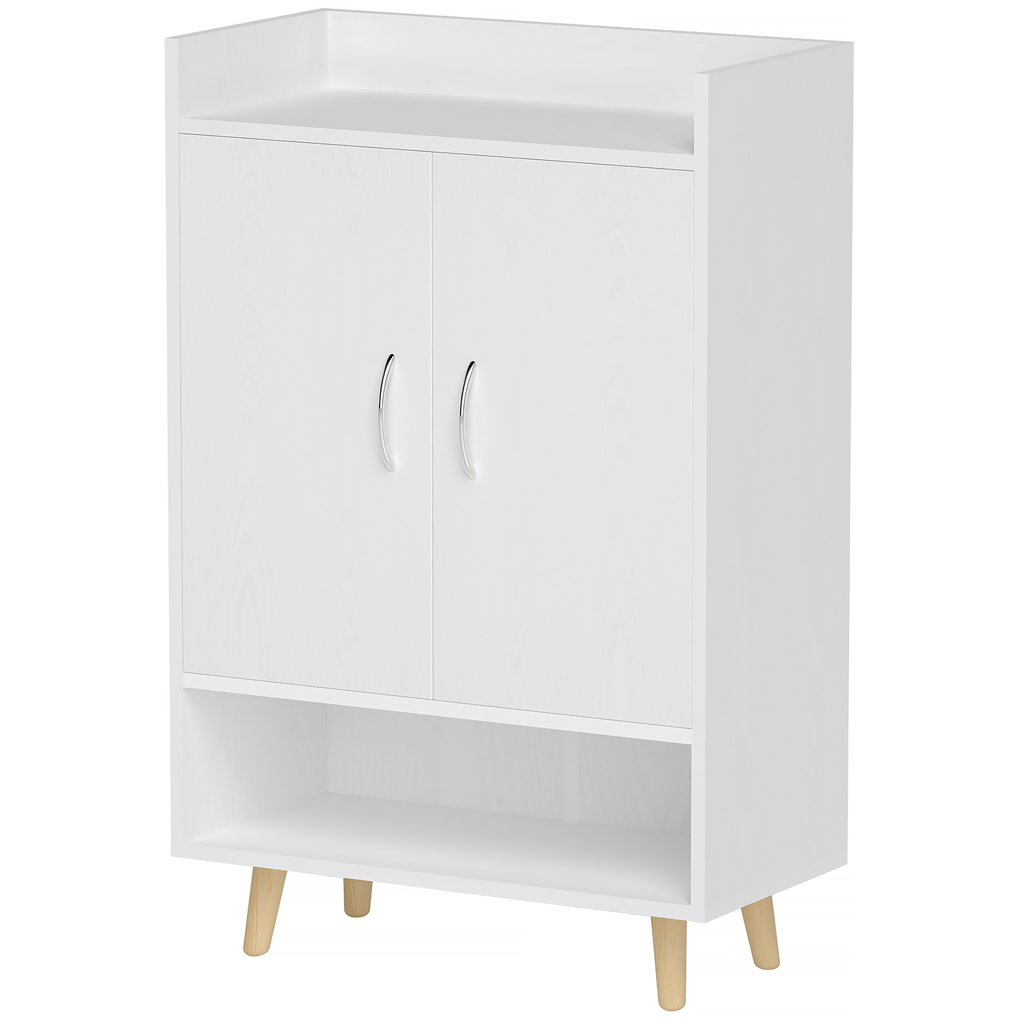 Schuhschrank, Schuhregal mit Türen und Regalen, für Flur, moderne Schuhkommode, Schuhablagen, 60 x 30 x 92 cm, Weiß