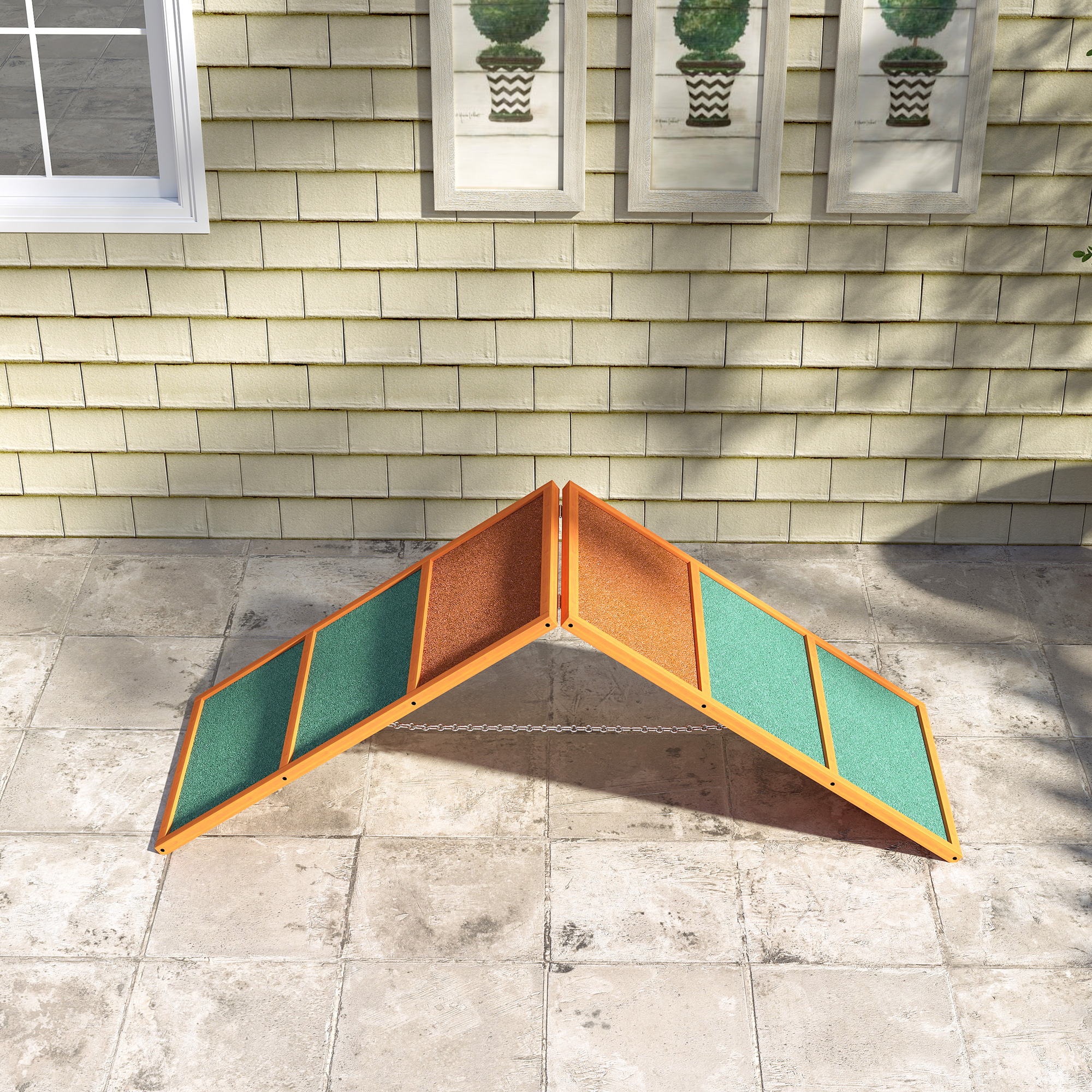 Agility Hunderampe, klappbar, verstellbare Höhe, rutschfest, Tannenholz, bis 40 kg, 173 x 59 x 66 cm, Orange/Grün