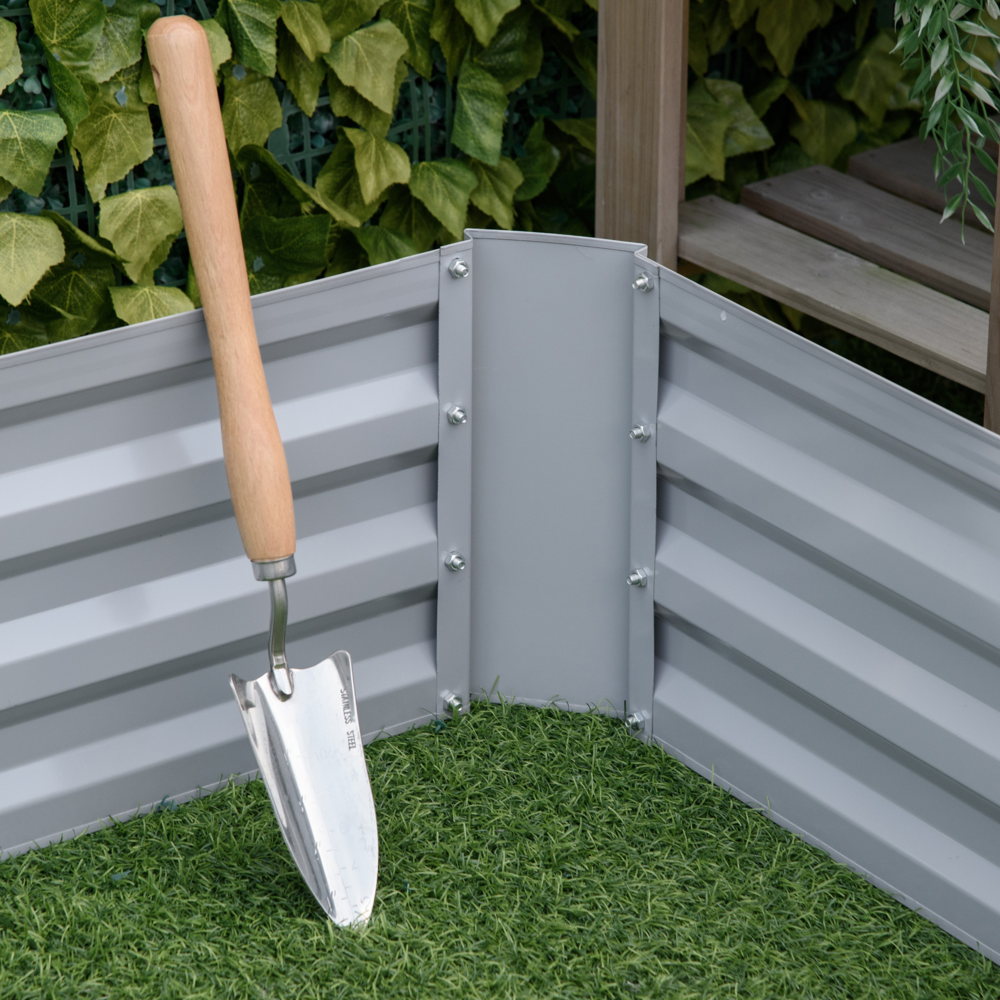 Pflanzkasten, 2er-Set, Blumenkasten, offener Boden, Stahlrahmen, grau, (2 x) 100 x 100 x 30 cm