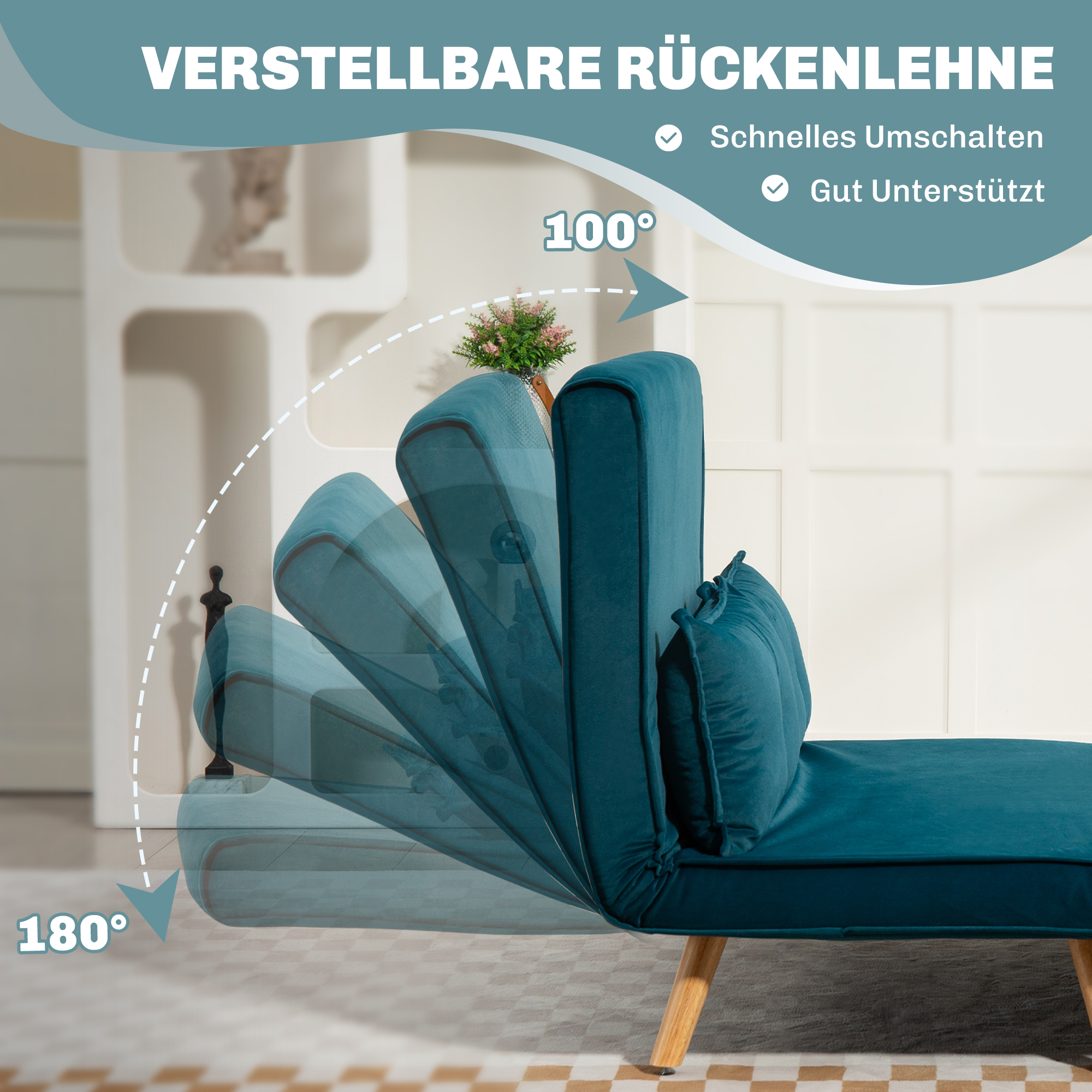 2-Sitzer-Schlafsofa, Bettsofa, in Bett umwandelbare Couch, verstellbare Rückenlehne, Stoffbezug, Metallrahmen, Grün