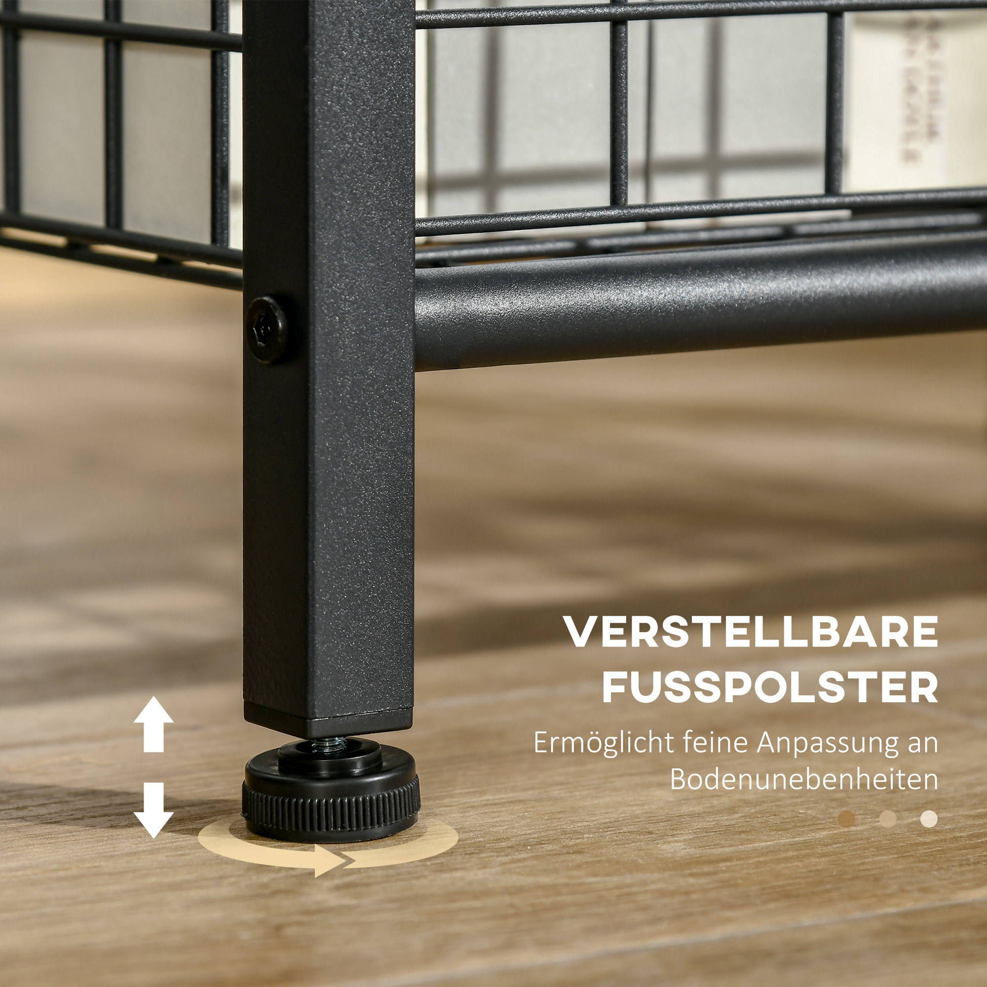 Beistelltisch mit gehärteten Glasplatten, 2 Ebenen, klassisches Design mit Metallstruktur, Schwarz