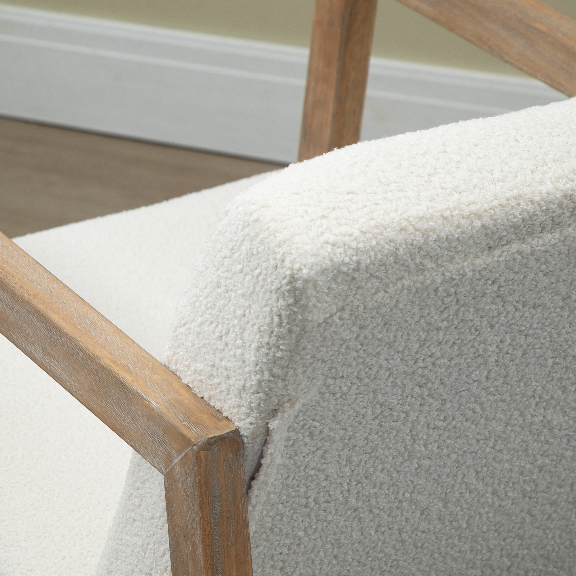 Schaukelstuhl mit Holzrahmen gepolstert Relax Stuhl Sessel Stuhl Wohnzimmersessel Lounge mit gepolsterter Sitzfläche Kautschukholz Cremeweiß 60 x 81 x 71 cm