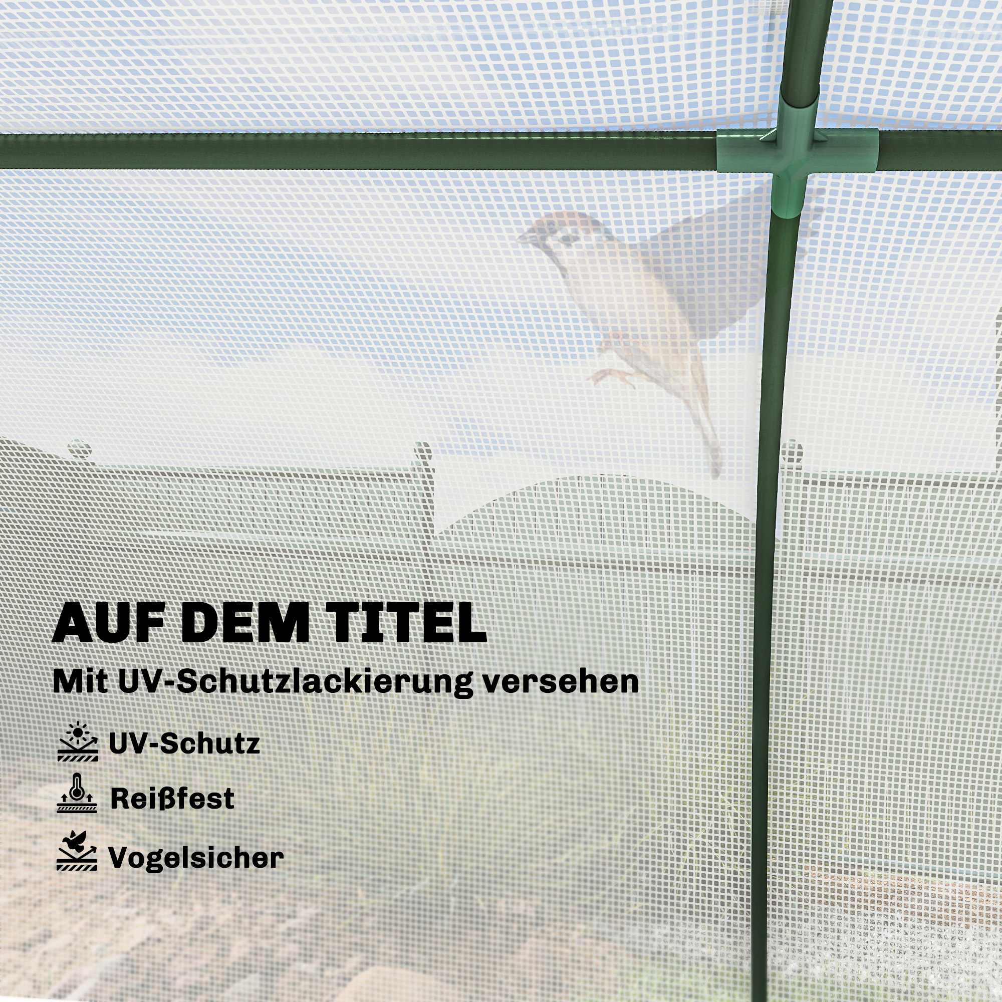 Gewächshaus mit PE-Gitterfolie, winterfest Foliengewächshaus aus Stahl, Treibhaus 200 x 100 x 80 cm Weiß