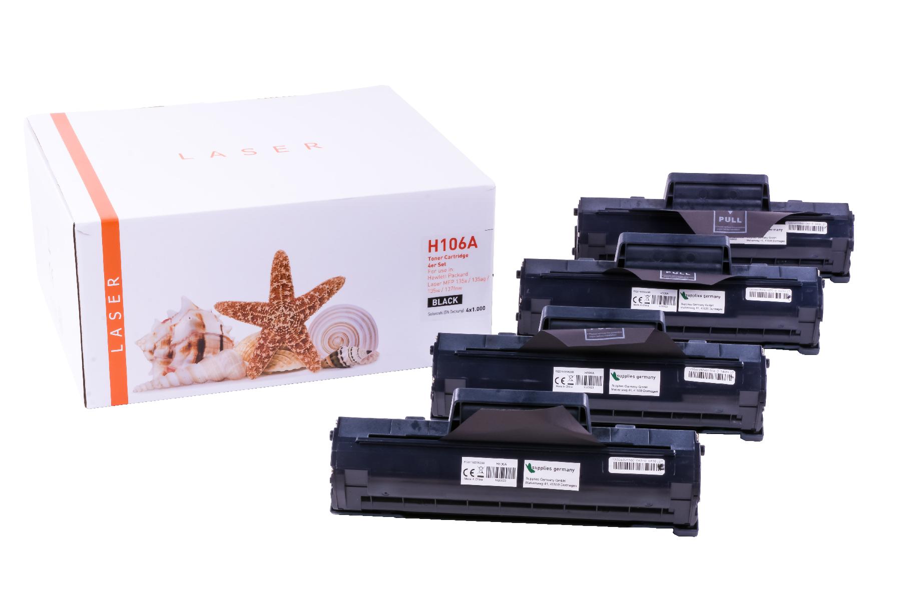 4er Set  106A alternativ Toner schwarz für HP / W1106A / 4x1.000 Seiten