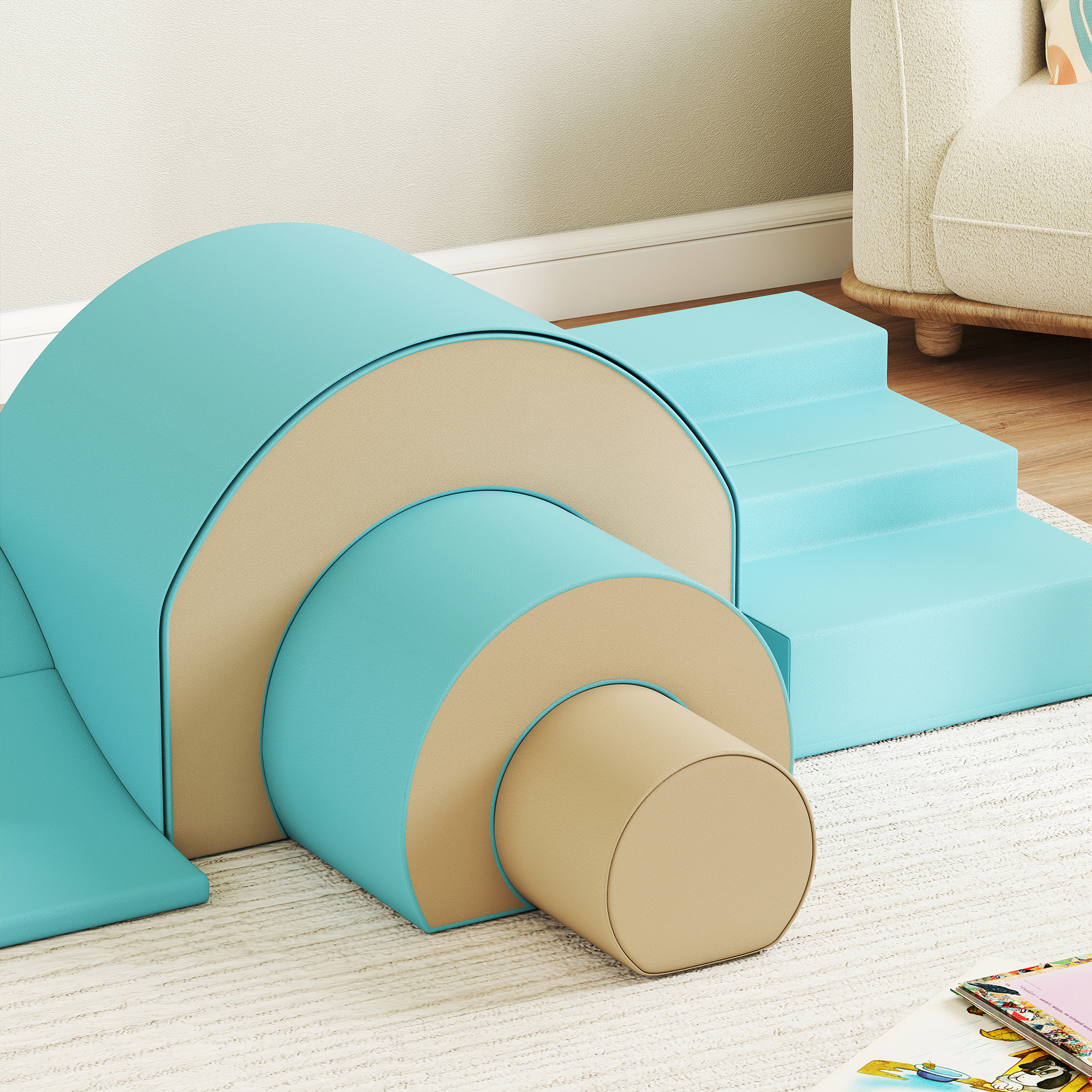 5-teiliges Softbaustein-Set für Babys & Kleinkinder, Schaumstoff, Kunstleder, 5 kreative Formen, Indoor-Set zum Klettern, Krabbeln, Spielen, Grün