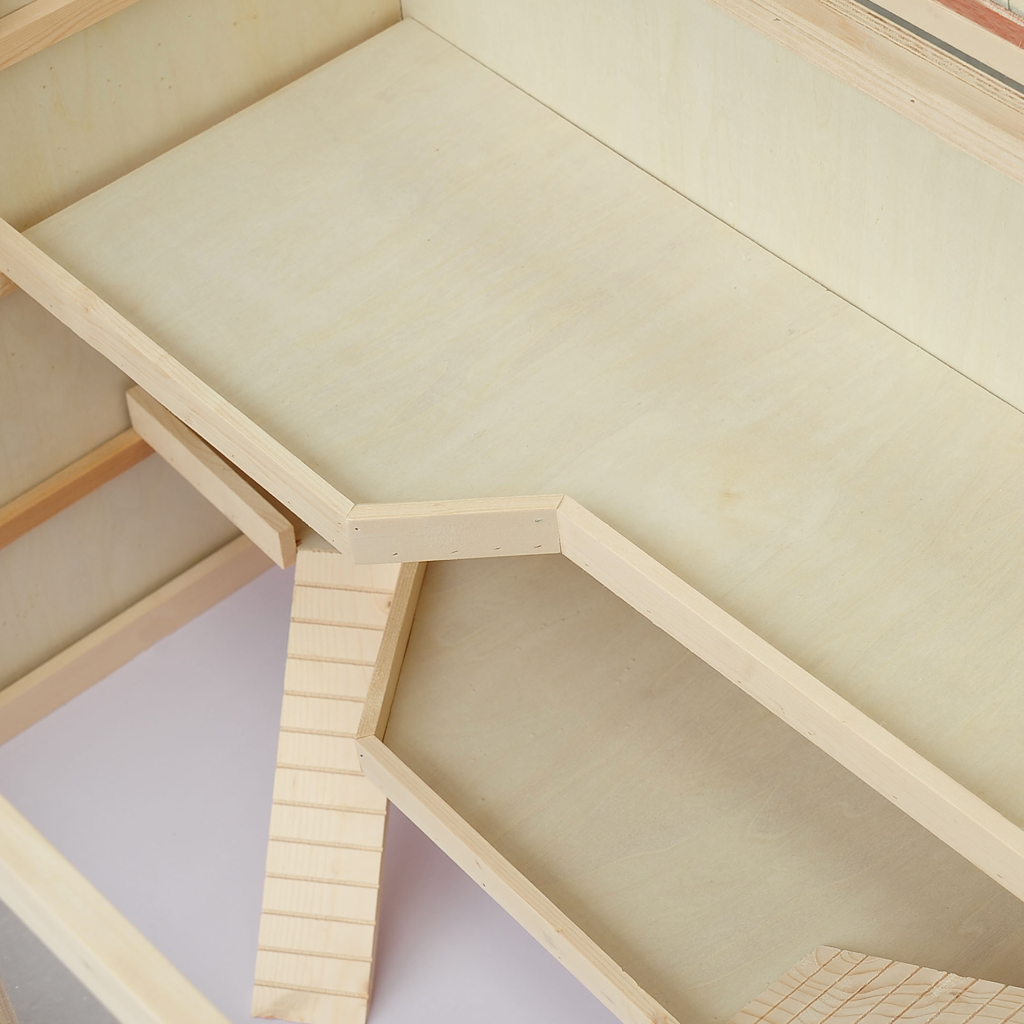 Hamsterkäfig aus Holz 3 Etagen Nagerkäfig mit reinigbar Ablage Kleintierkäfig mit klappbarem Deckel Treppen Holzkäfig Käfig für Hamster Zwerghamster 115 x 57 x 55 cm Naturholz