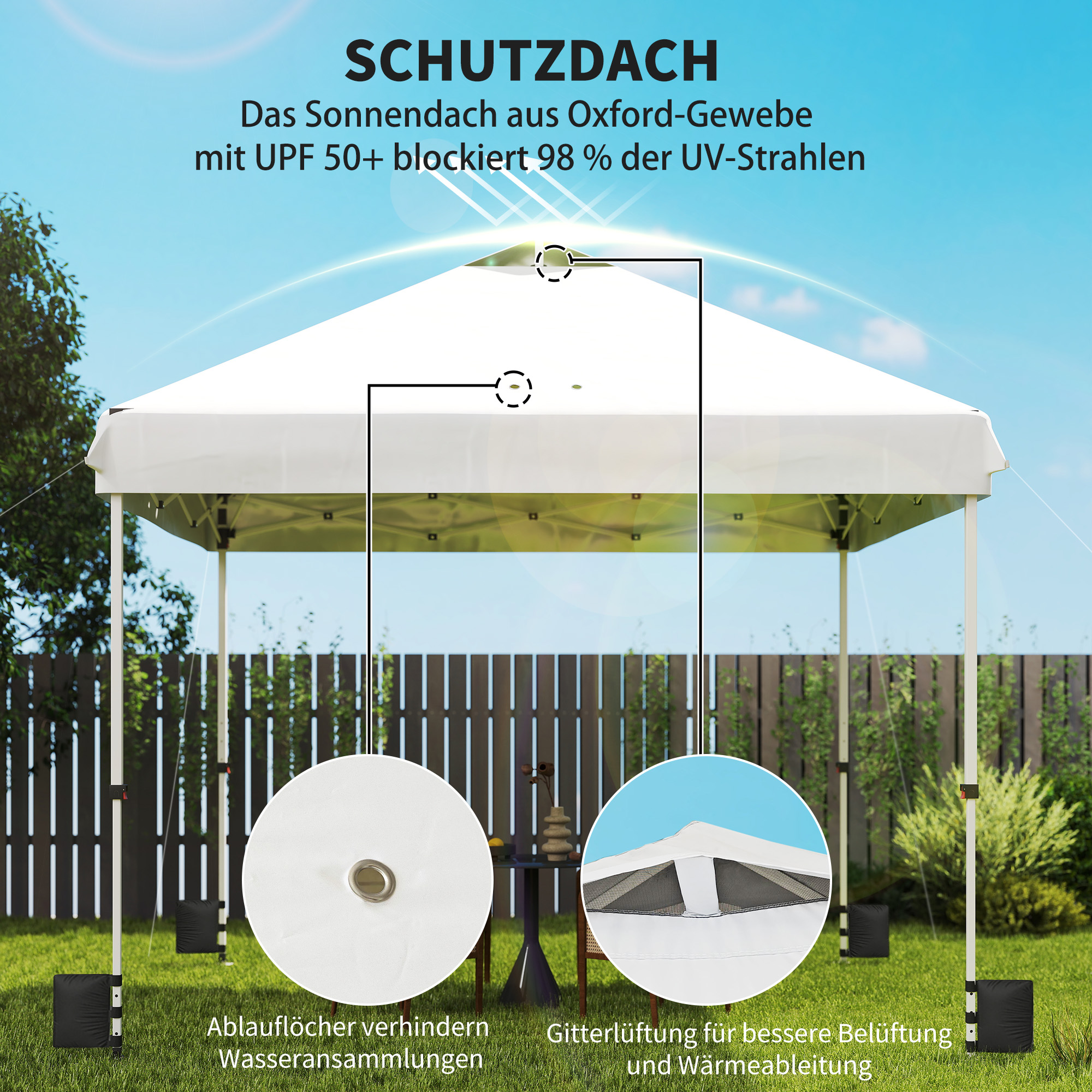 Pavillon 3 x 3 m Wasserdicht Stabil Winterfest Pop-up Faltpavillon, UV 50+ mit Tasche Sandsäcke