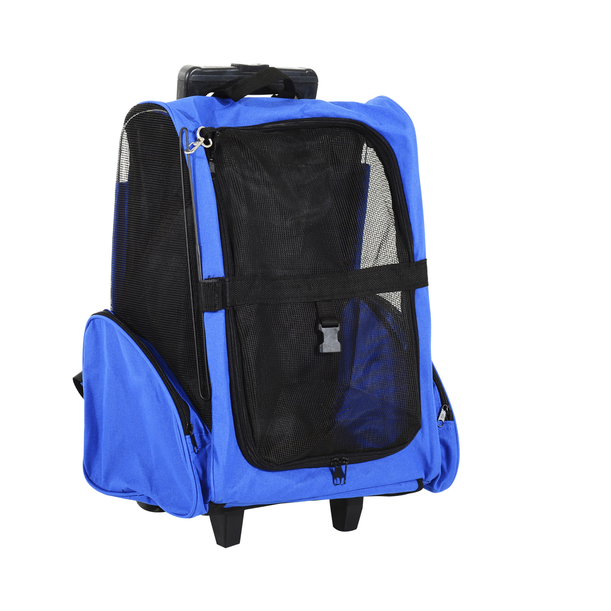 Hundetransporttasche, Haustierrucksack, 2-in-1-Design, ausziehbarer Griff, Seitentaschen, Blau, 42 x 25 x 55cm