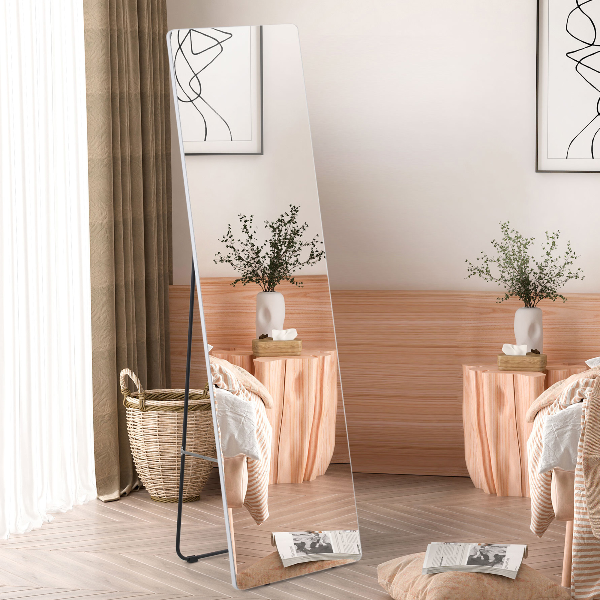 Standspiegel Wandspiegel Ganzkörperspiegel, Aluminium, 45 cm x 37 cm x 158,5 cm, Silber