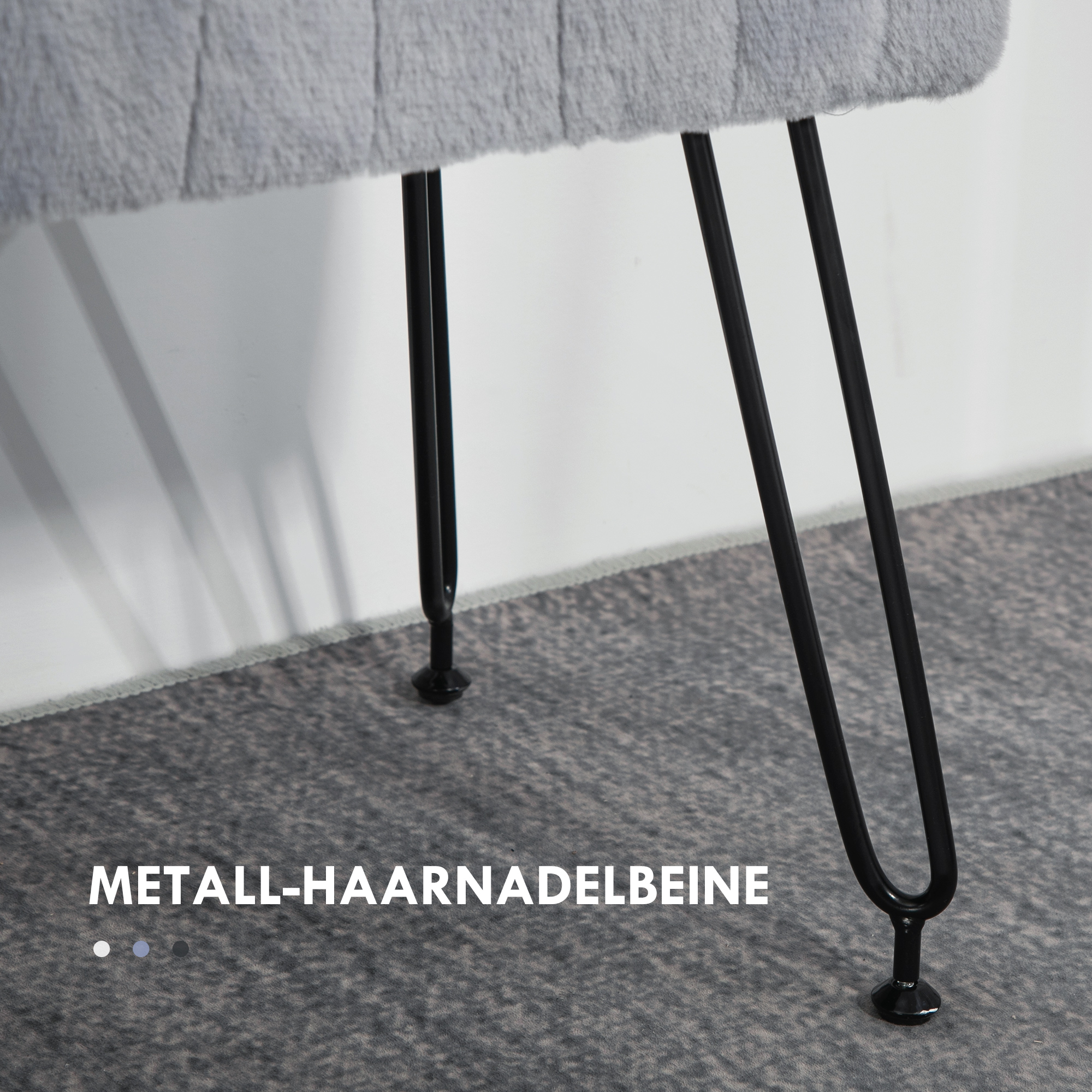 Sitzbank, gesteppter Sitz, Kunstfellbezug, Metallbeine, bis 120 kg, 82x30x47 cm, Grau/Schwarz