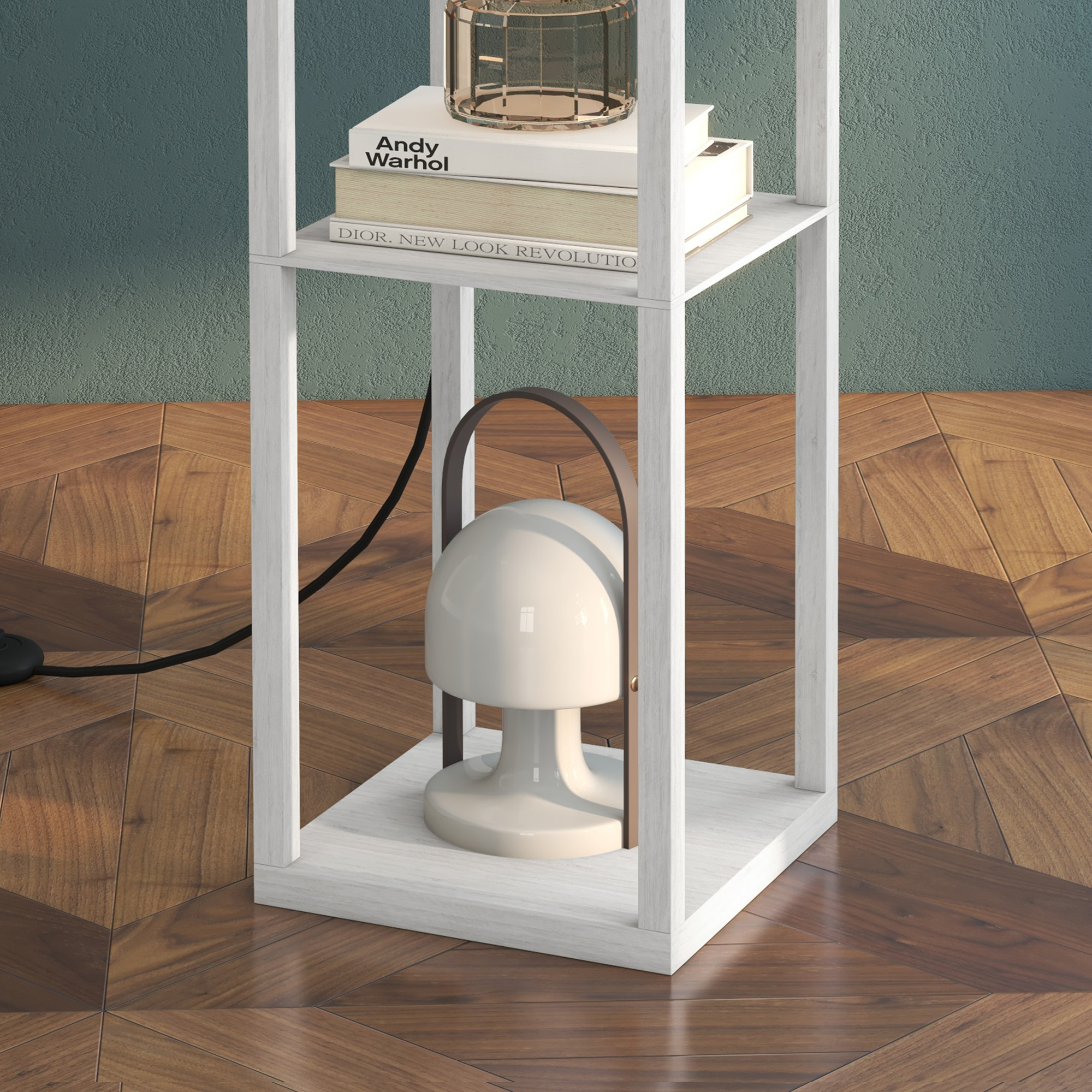 Stehlampe mit Regalen, Stehleuchte, Holz, 26 x 26 x 160 cm, für Wohn-/Schlafzimmer (Ohne Glühbirne)