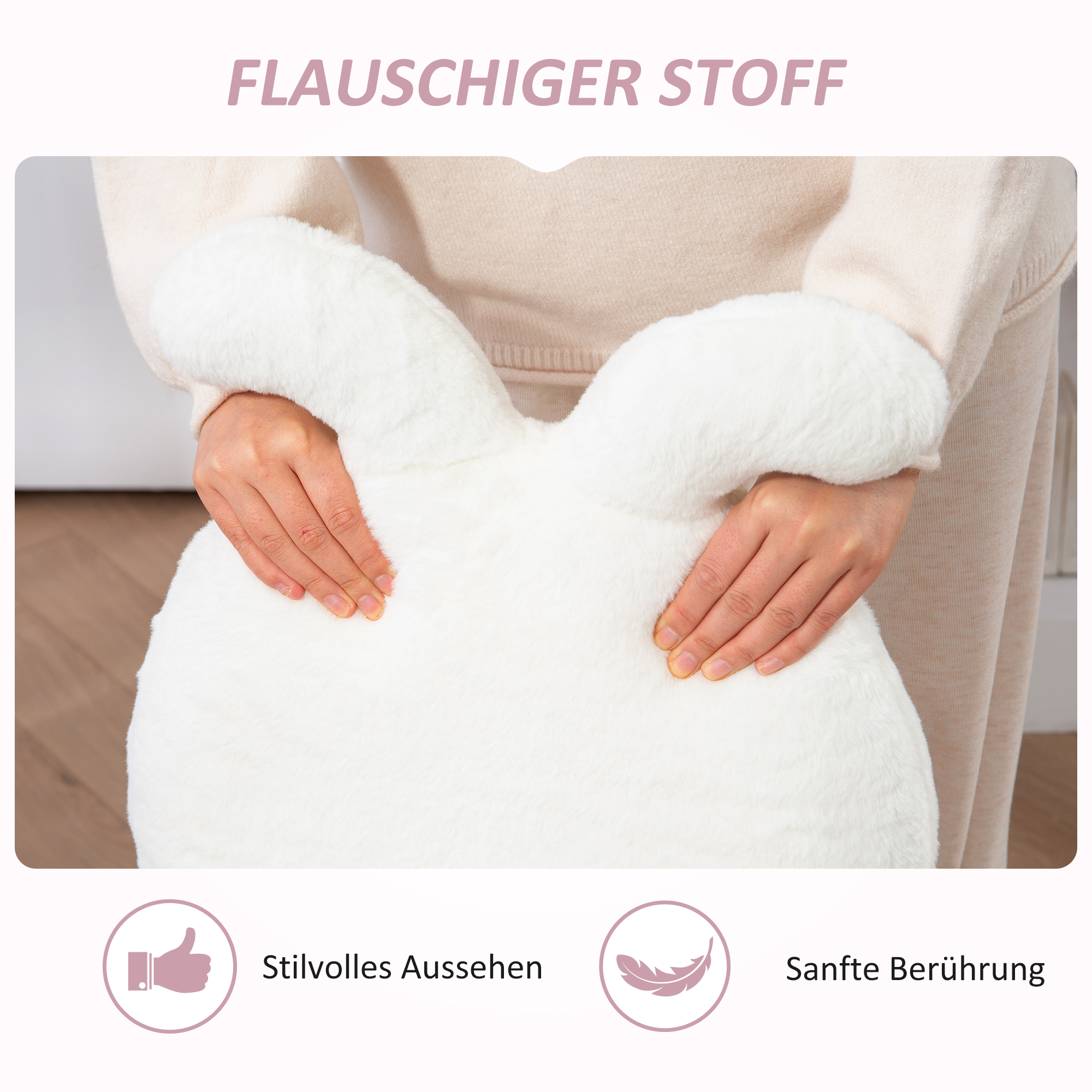 Polsterstuhl mit Hasenohren, Rollbarer Schreibtischstuhl, drehbar, Kunstfell, Weiß