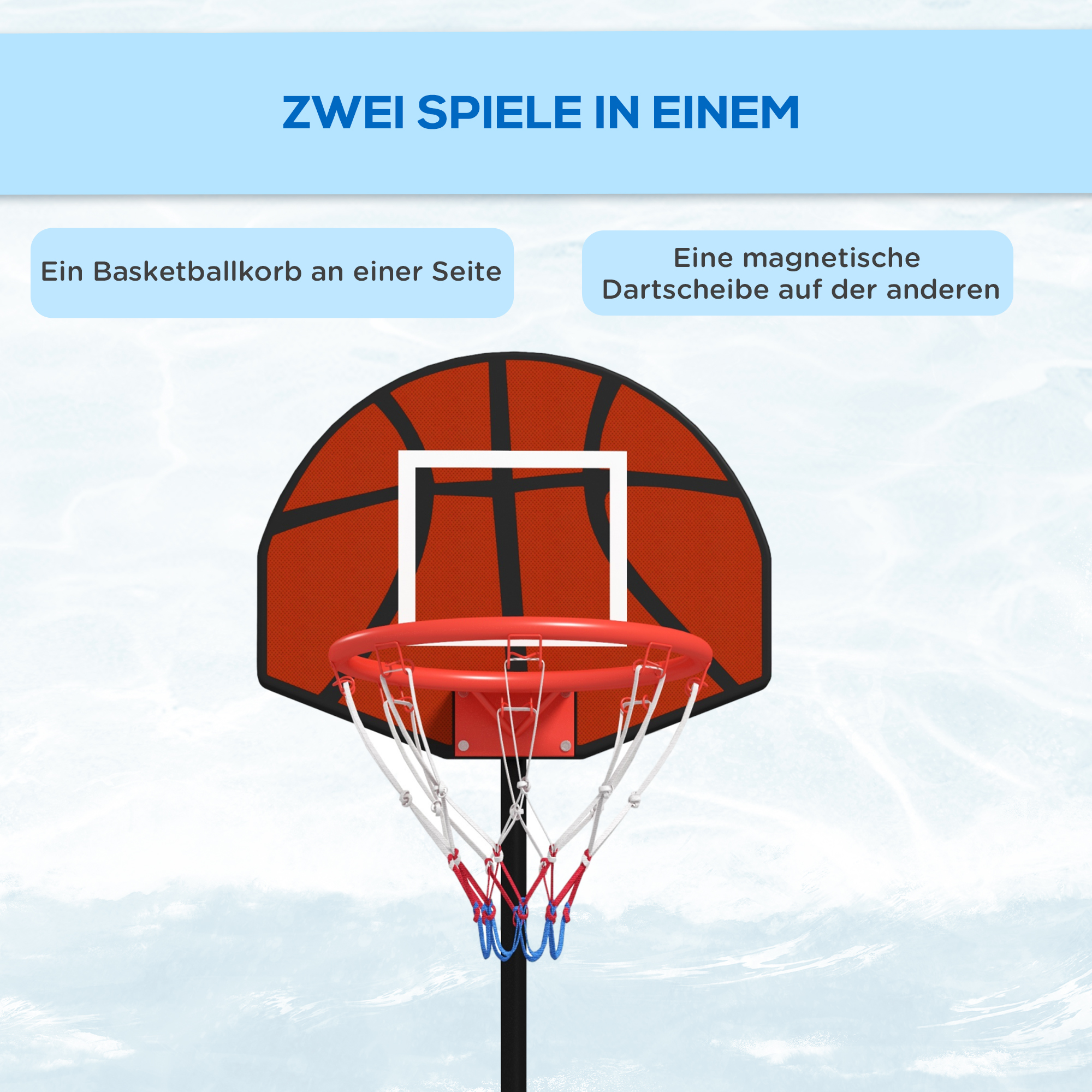 Basketballständer, höhenverstellbar, Magnet-Dartscheibe, 98-148cm, Schwarz