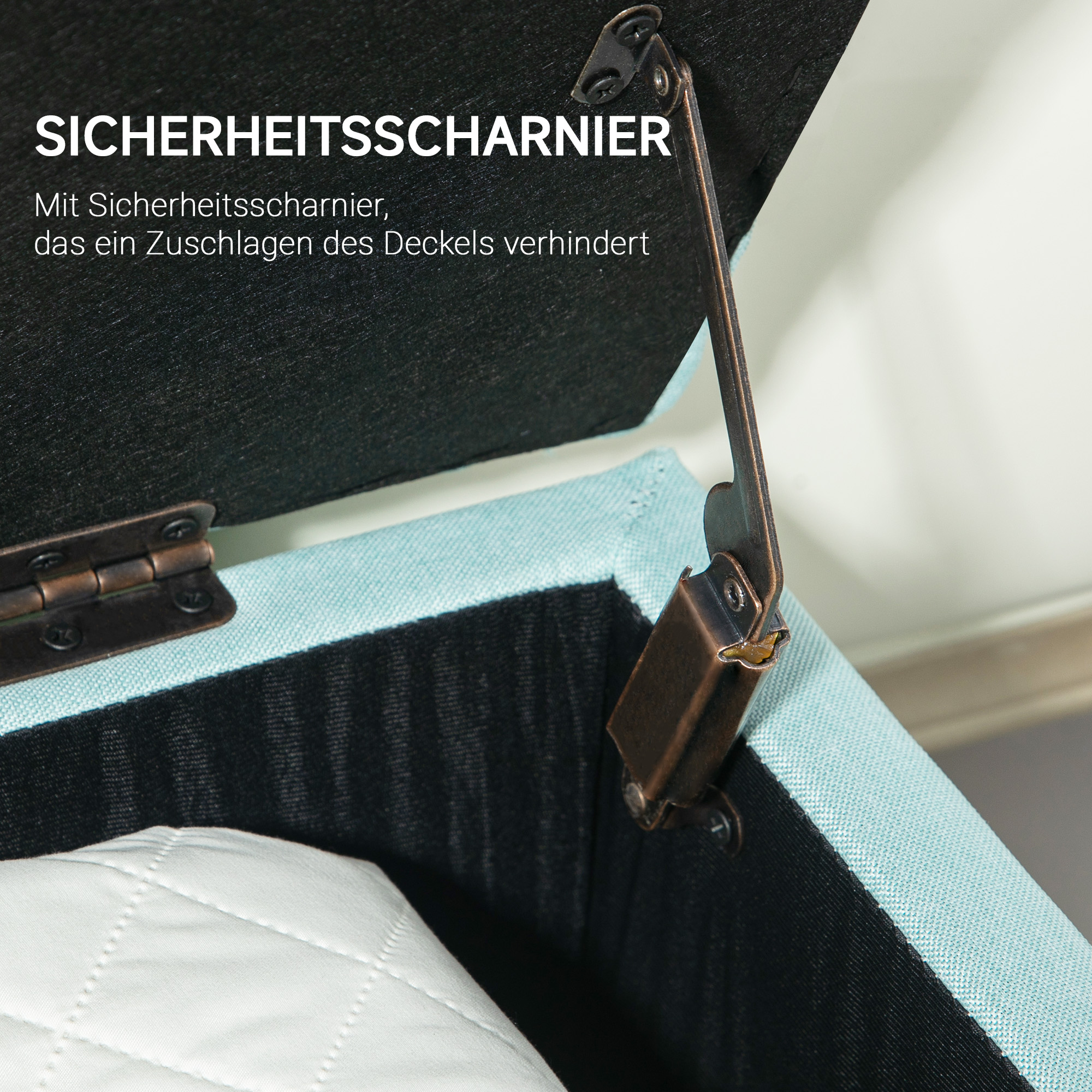 Sitzbank, Polsterbank mit Stauraum, leinenartiges Polyester, Kautschukholz, 100 x 40 x 44 cm, Grün