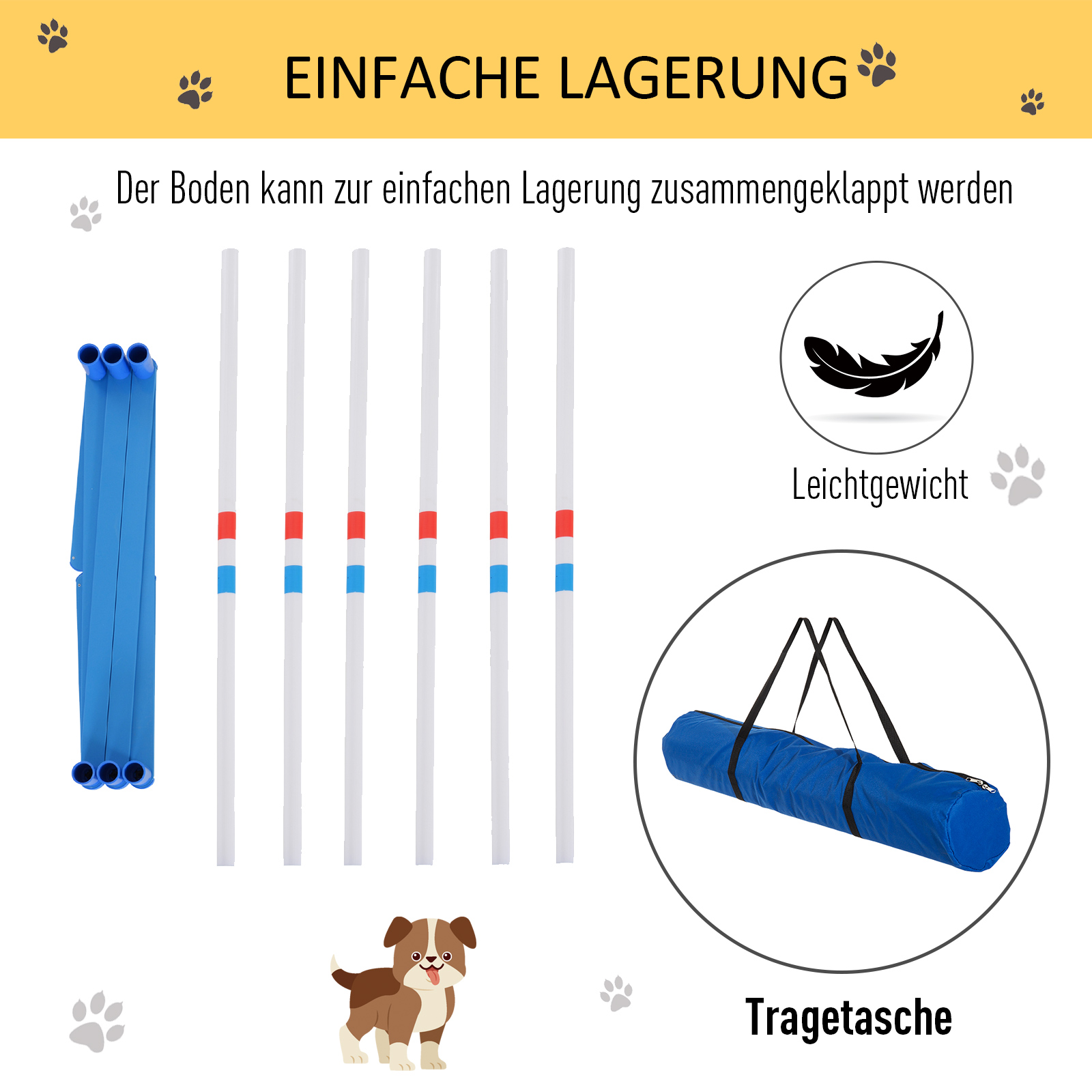 Agility Set Hunde 6-teiliges Agility-Ausrüstung für Hundetraining klappbar Steckhürdenset mit 6 Slalomstangen Tragetasche Trainingszubehör Koordinationstraining Agilityset für Spiele Training