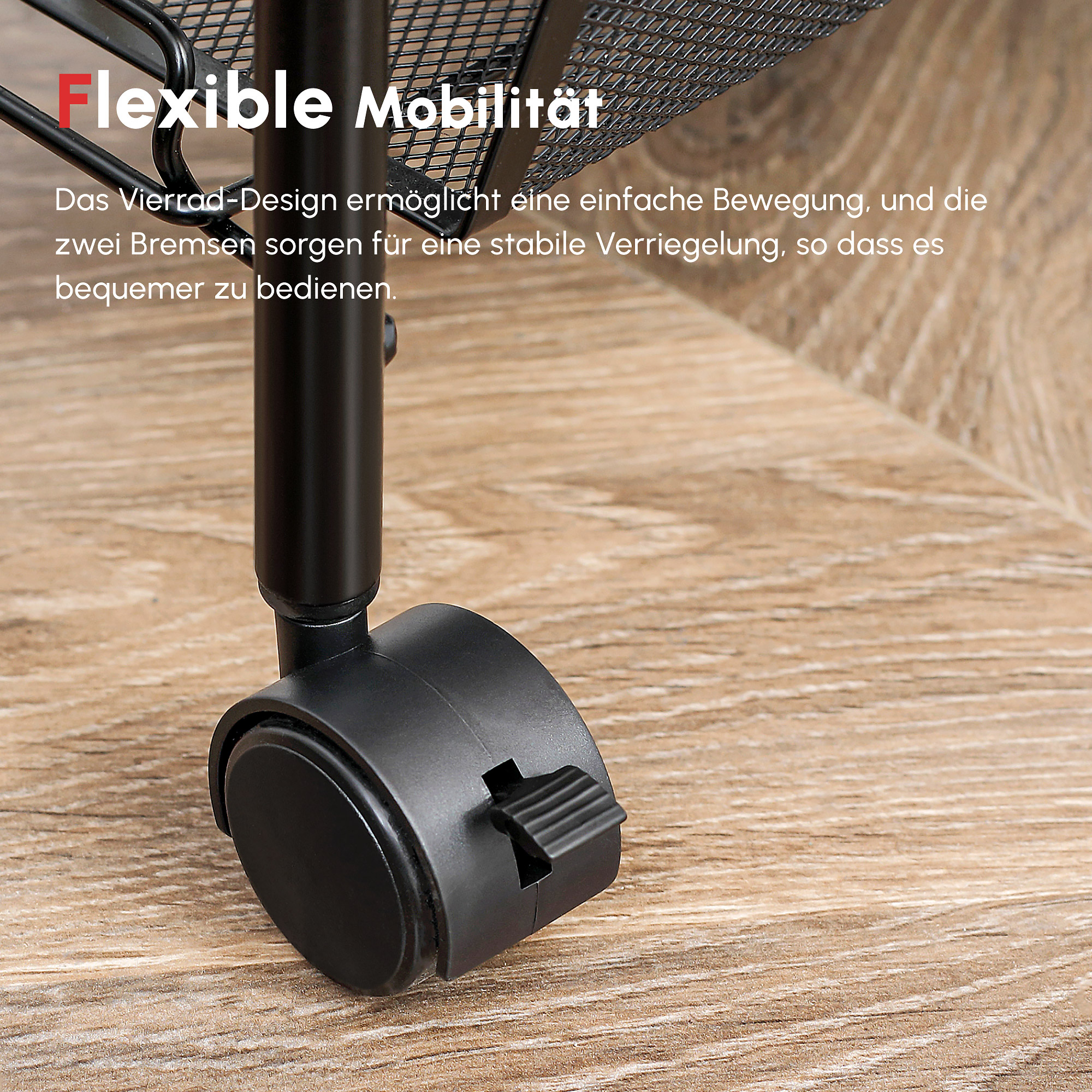 Küchenwagen mit 5 Drahtkörben, 4 Haken, 4 Rollen, 2 Griffe, Stahl/Kunststoff, 45x26,5x106 cm, Weiß