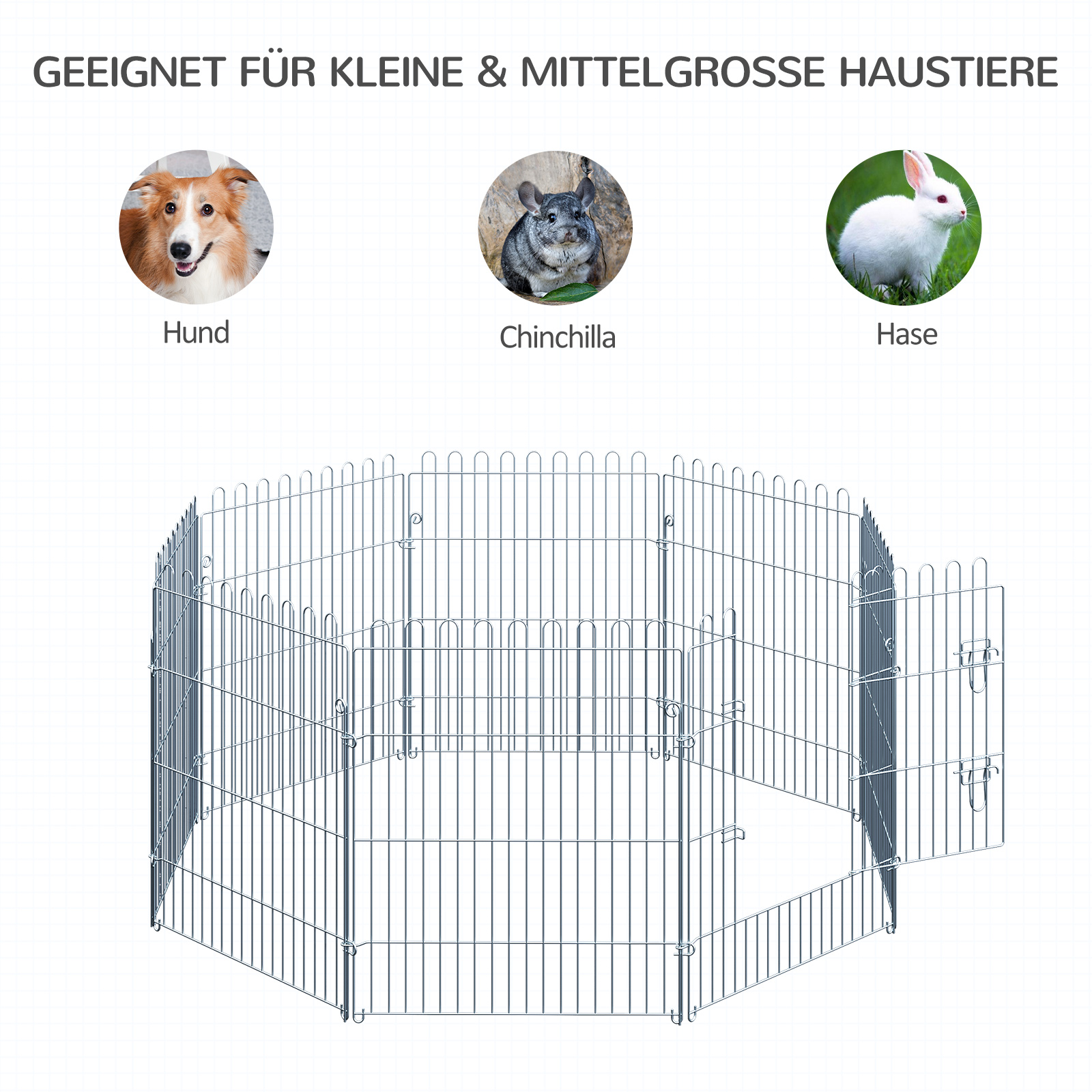 Freilaufgehege Welpenauslauf Welpenzaun Laufstall Welpengitter für Tiere 8-teilig B63 x H76 cm