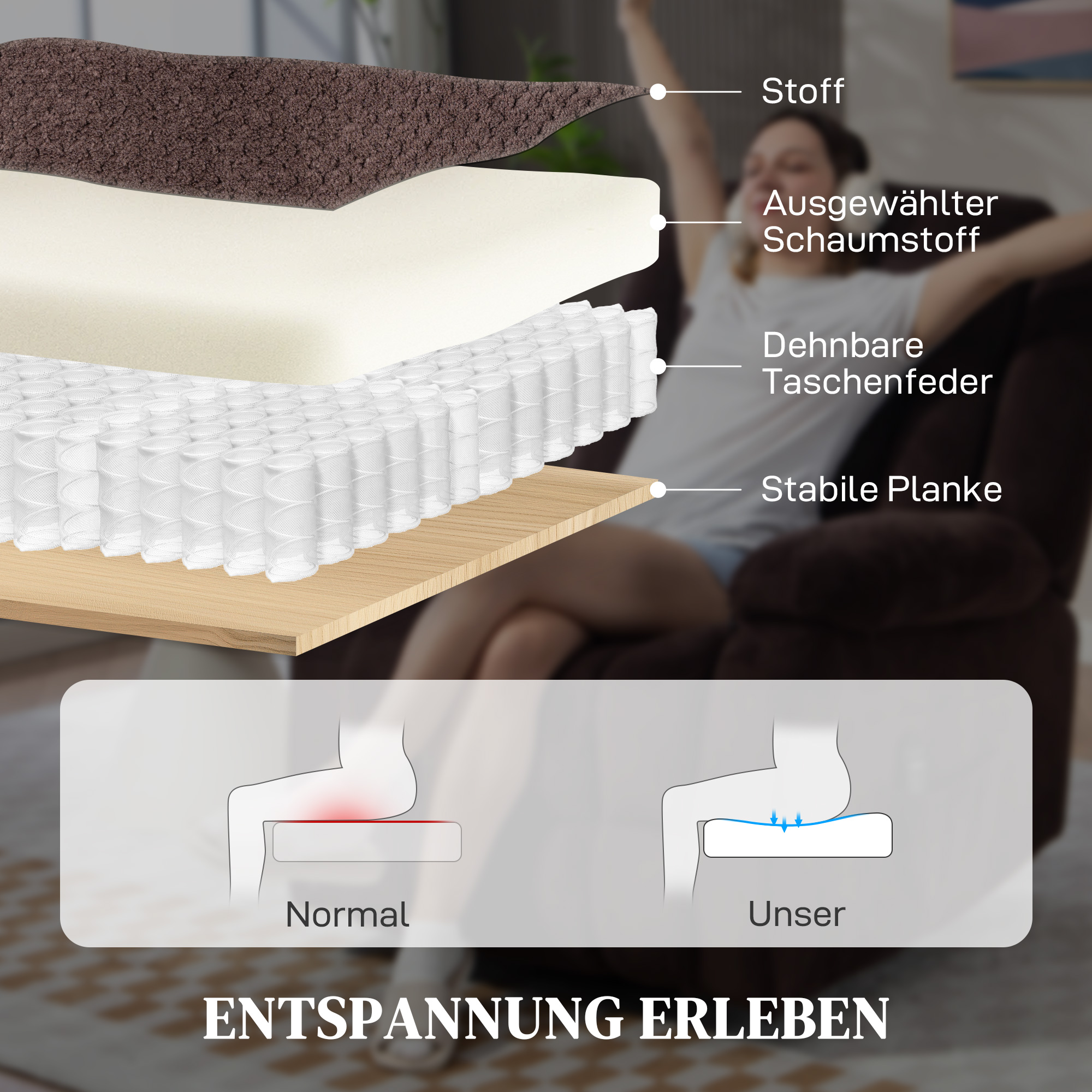 Massage-Sessel, 8 Vibrationspunkte, 5 Modi, Lendenheizung, verstellbar, drehbar, Polstersessel, Braun