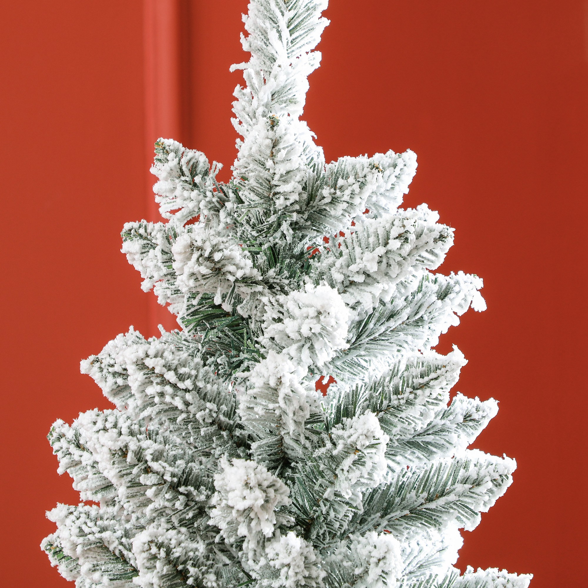 Weihnachtsbaum, schlanke Form, Kunstschnee, dreiteilig, flammhemmend, Metallfuß, 183 cm, Grün