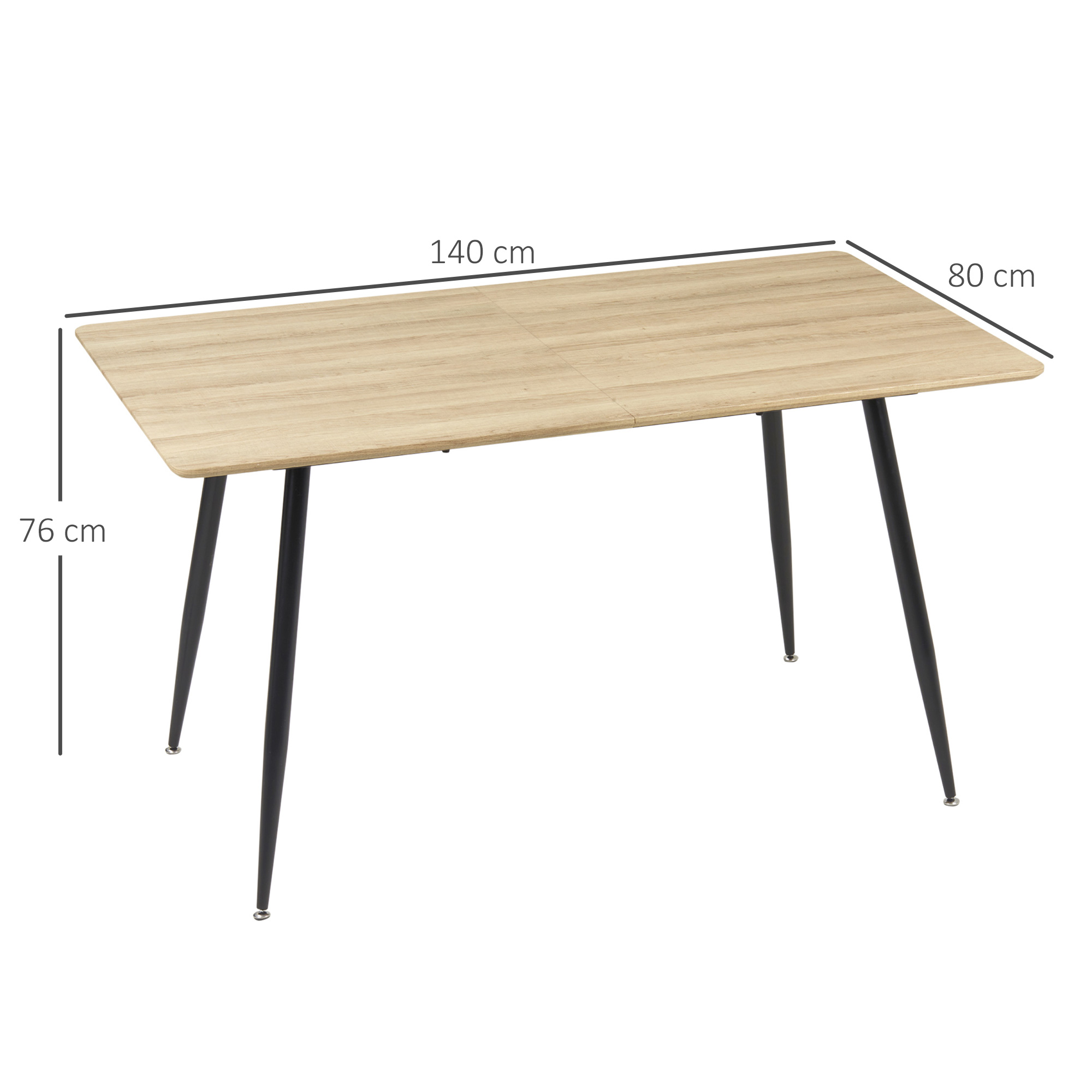 Esstisch im Skandi-Design, Küchentisch, für 4 Personen, Holzoptik, 140 cm x 80 cm x 76 cm, Natur + Schwarz