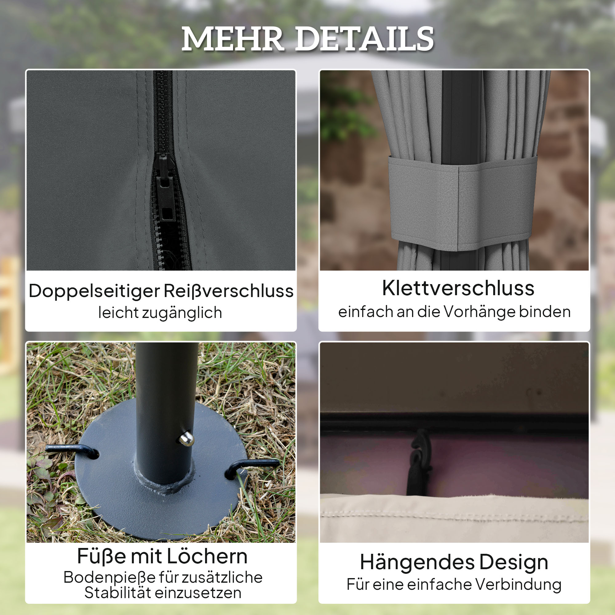 avillon ca. 3x3m Wasserabweisend Stabil Winterfest Gartenpavillon mit Doppeldach Reißverschluss-Moskitonetze